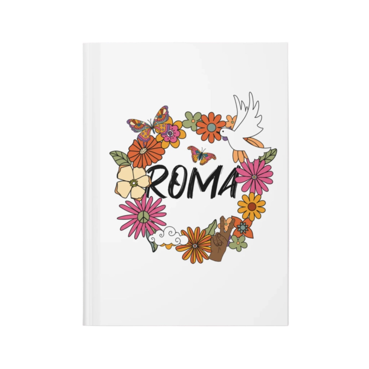 Hardbound ROMA notebook with ornate crown and arch illustration above the text.