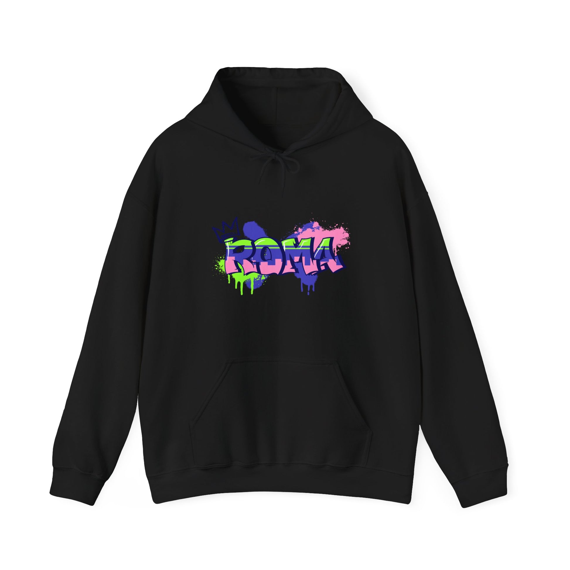 ROMA-print men’s hoodie designed for comfort and heritage-inspired expression.
