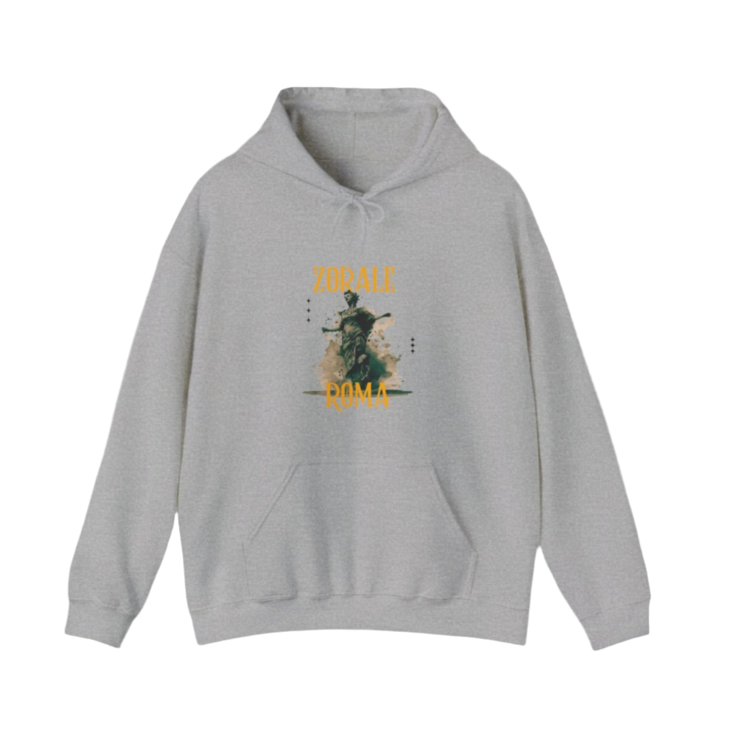Gray hoodie with graphic design on a white background