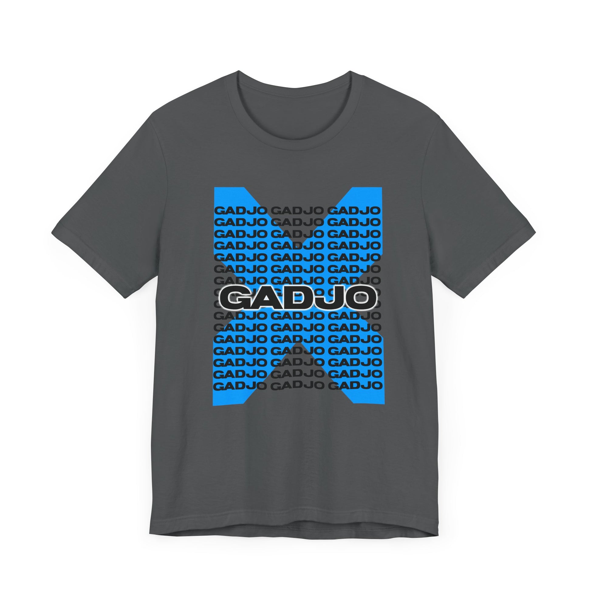 Short sleeve t-shirt featuring bold GADJO text across the chest.