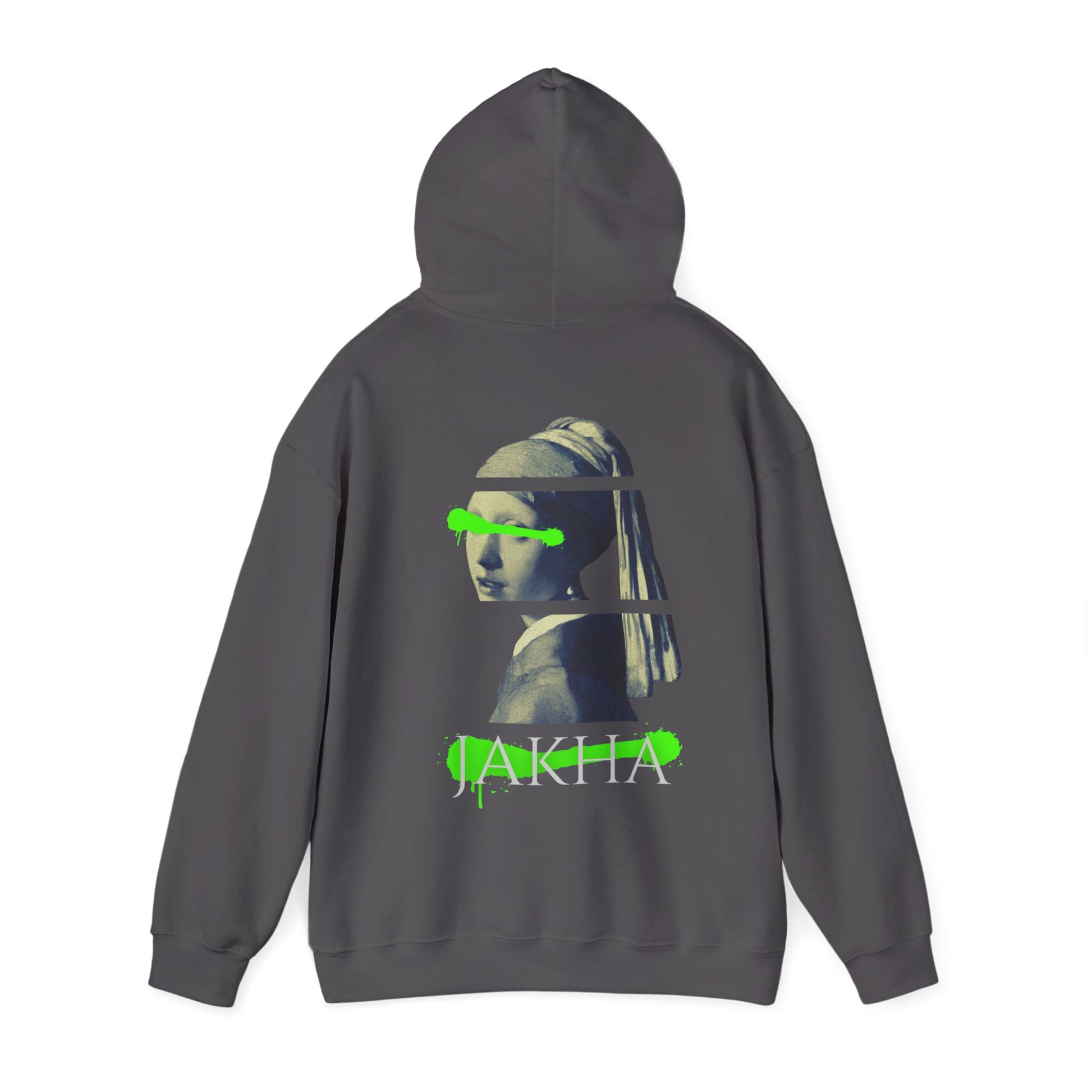 Distinct Hoodie design centered with a symbolic JAKITA TEXT with a woman featuring SZUKAR ROMA.
