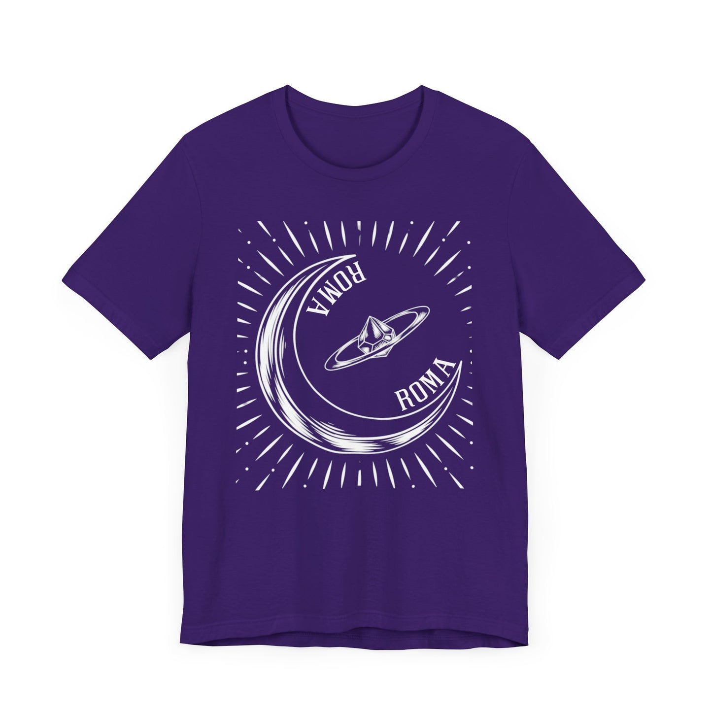 Purple T-Shirts  cotton tee with a white ROMA label and dreamy moon motif.