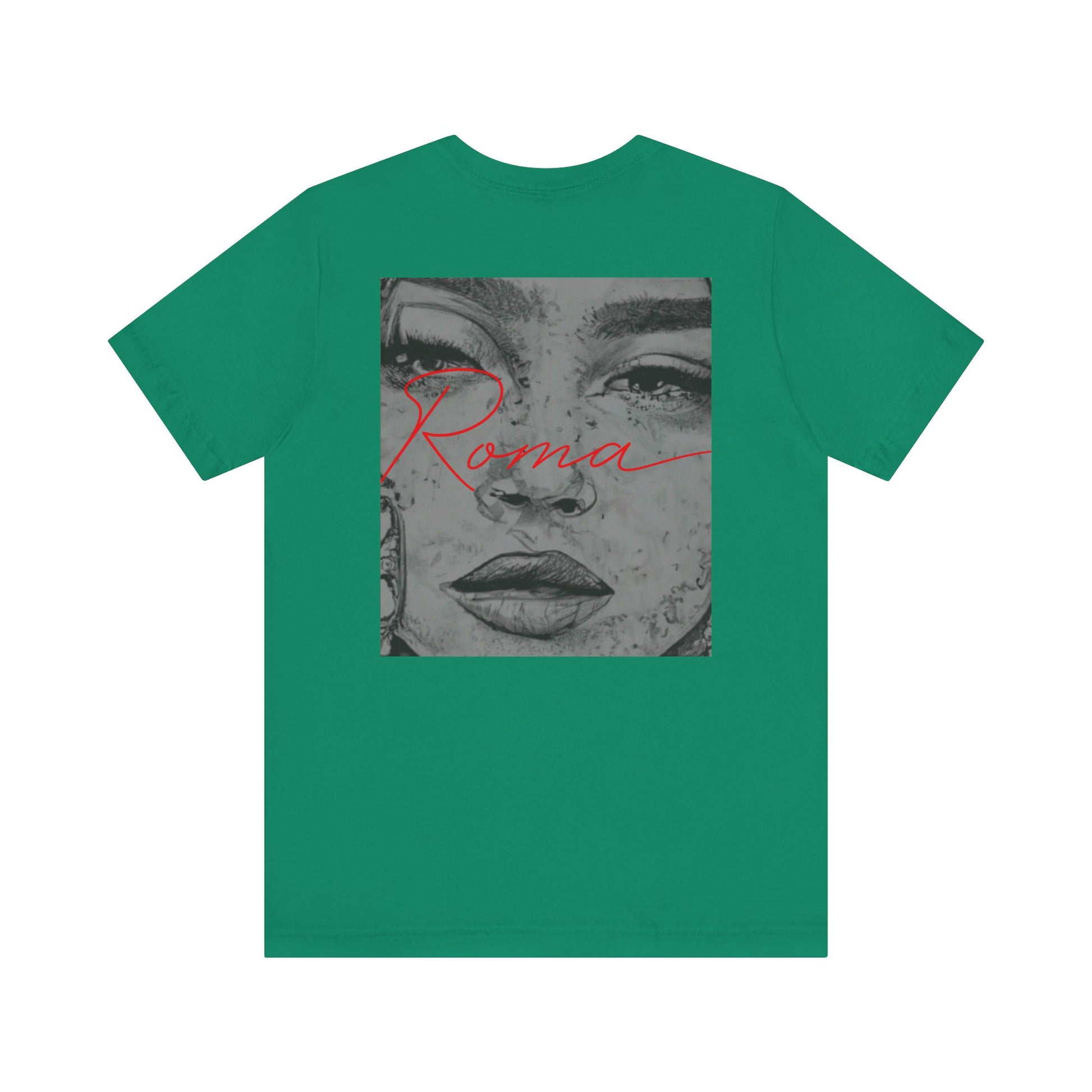 Graphic tee showcasing the iconic Roma statue front and center, backed by a large ‘ATTENTION’ text and the name ‘Roma’ below the image.