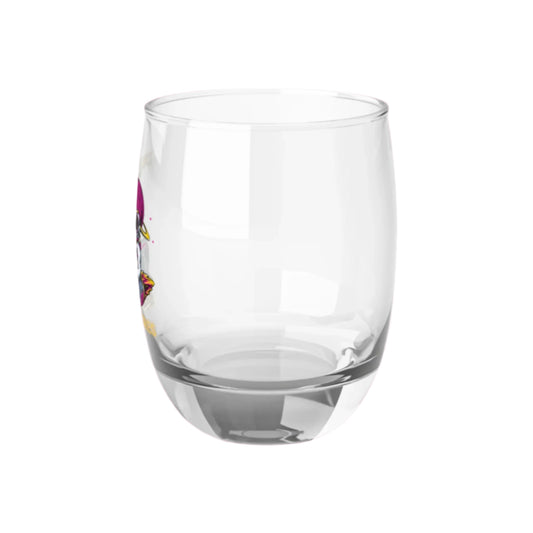 Short whiskey glass with vintage-inspired ROMA text in gold print.
