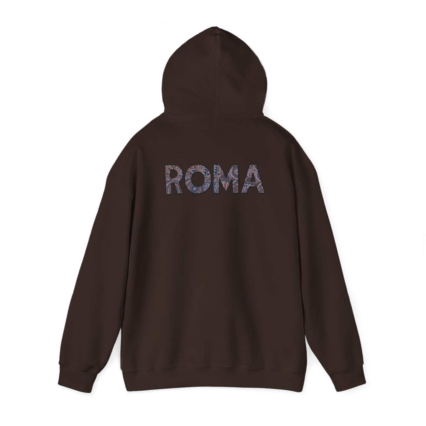 Cozy men’s pullover hoodie featuring bold ROMA text for a standout look.