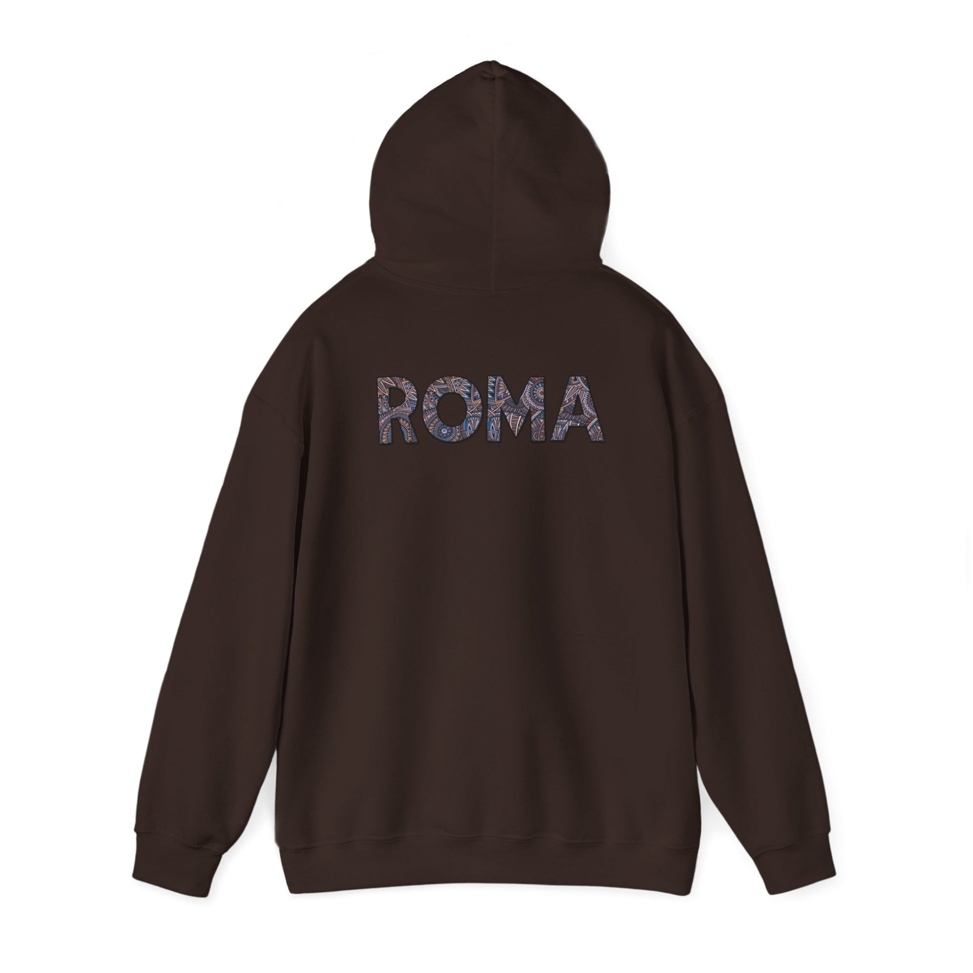Cozy men’s pullover hoodie featuring bold ROMA text for a standout look.