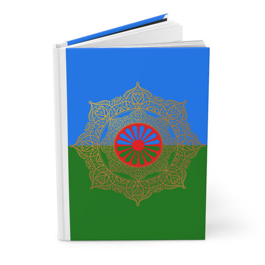 Designer journal with symbolic red and gold circular Roma emblem evoking strength and heritage.
