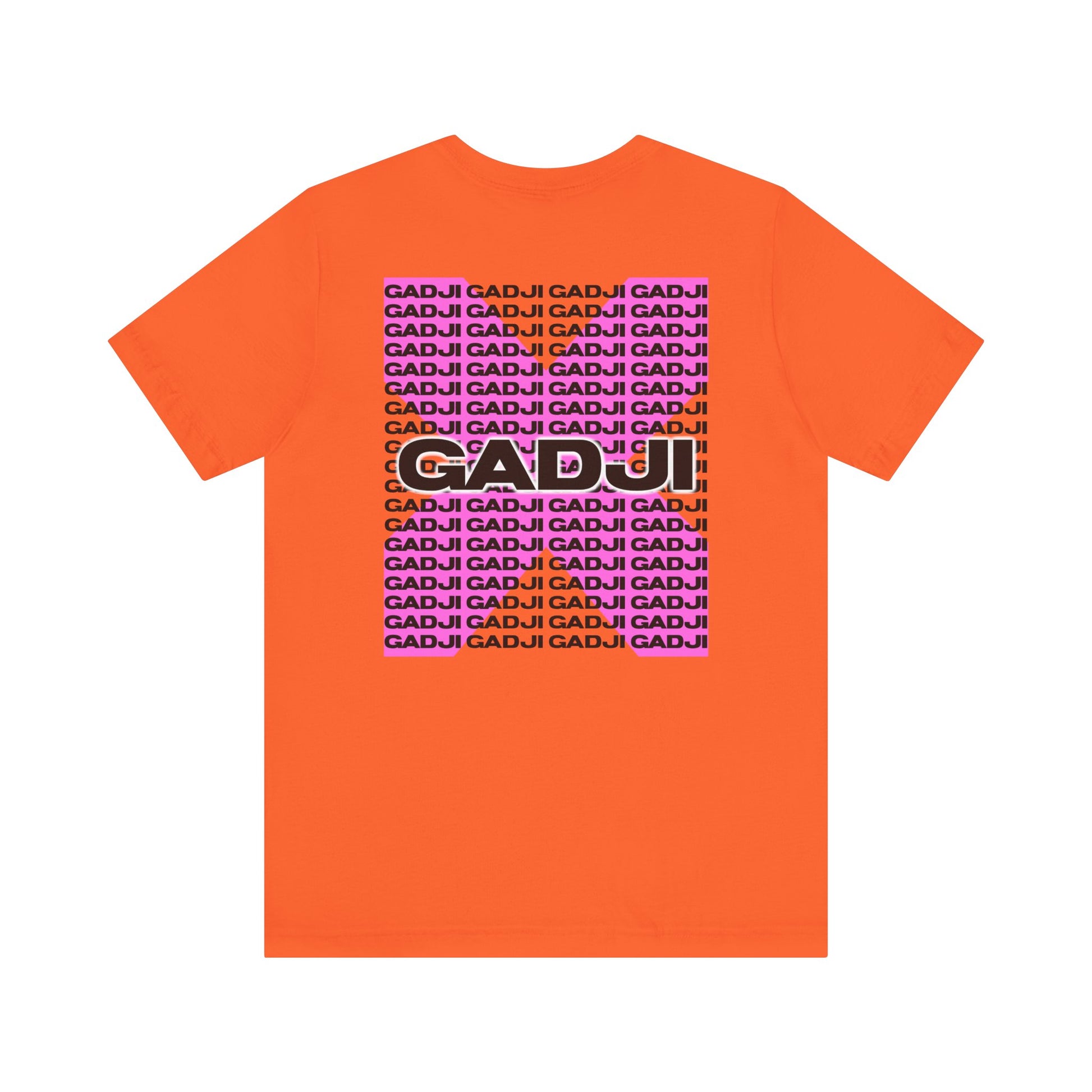Short sleeve shirt with artistic GADJI text in abstract lettering, front-center.