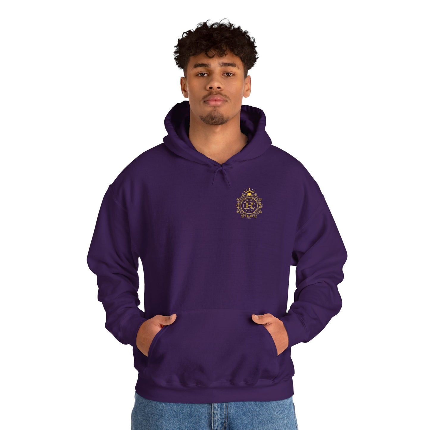 Black hoodie with centered crest design — the crowned “R” and SZUKAR ROMA inside a circular frame.

