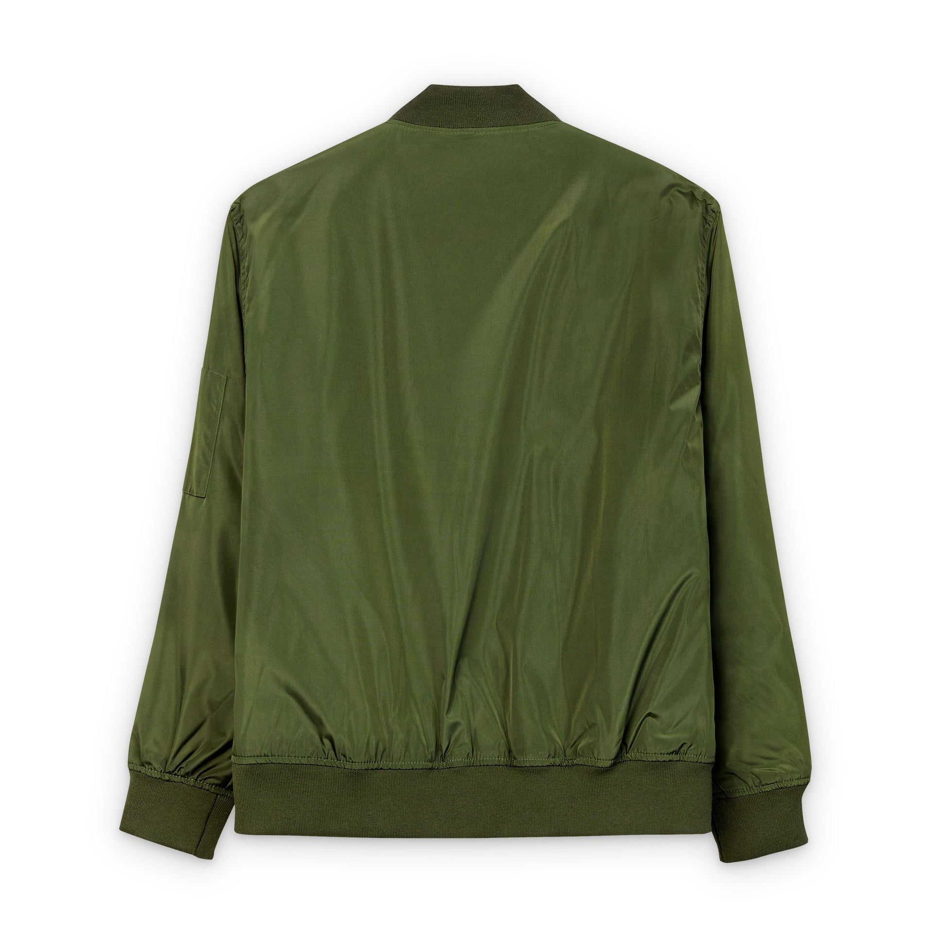 Green technical jacket with a subtle sheen and hydrophobic finish
