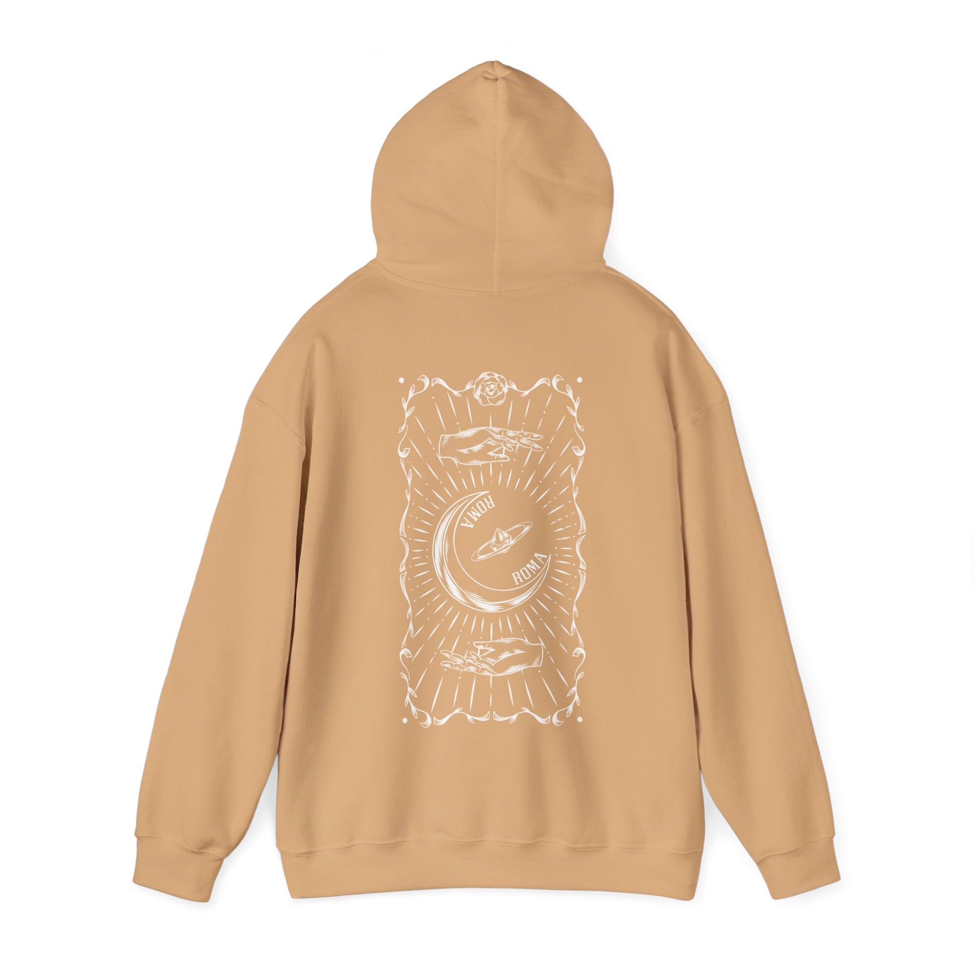 SAND  COLOR hoodie with unique ROMA half-moon design on front