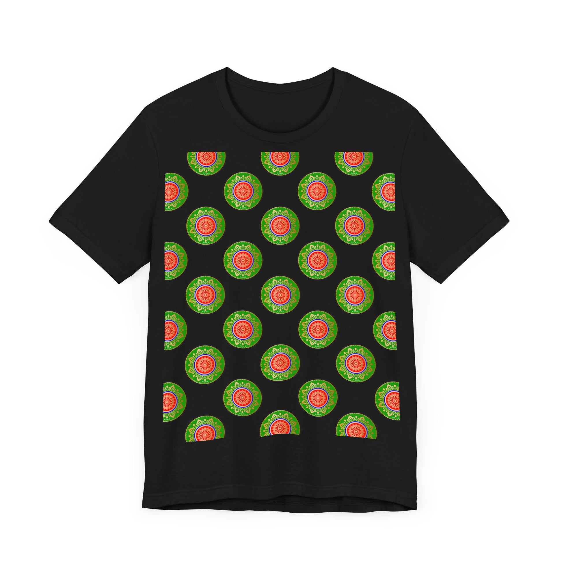 Casual short sleeve shirt with circular Roma emblem and stylish typography.