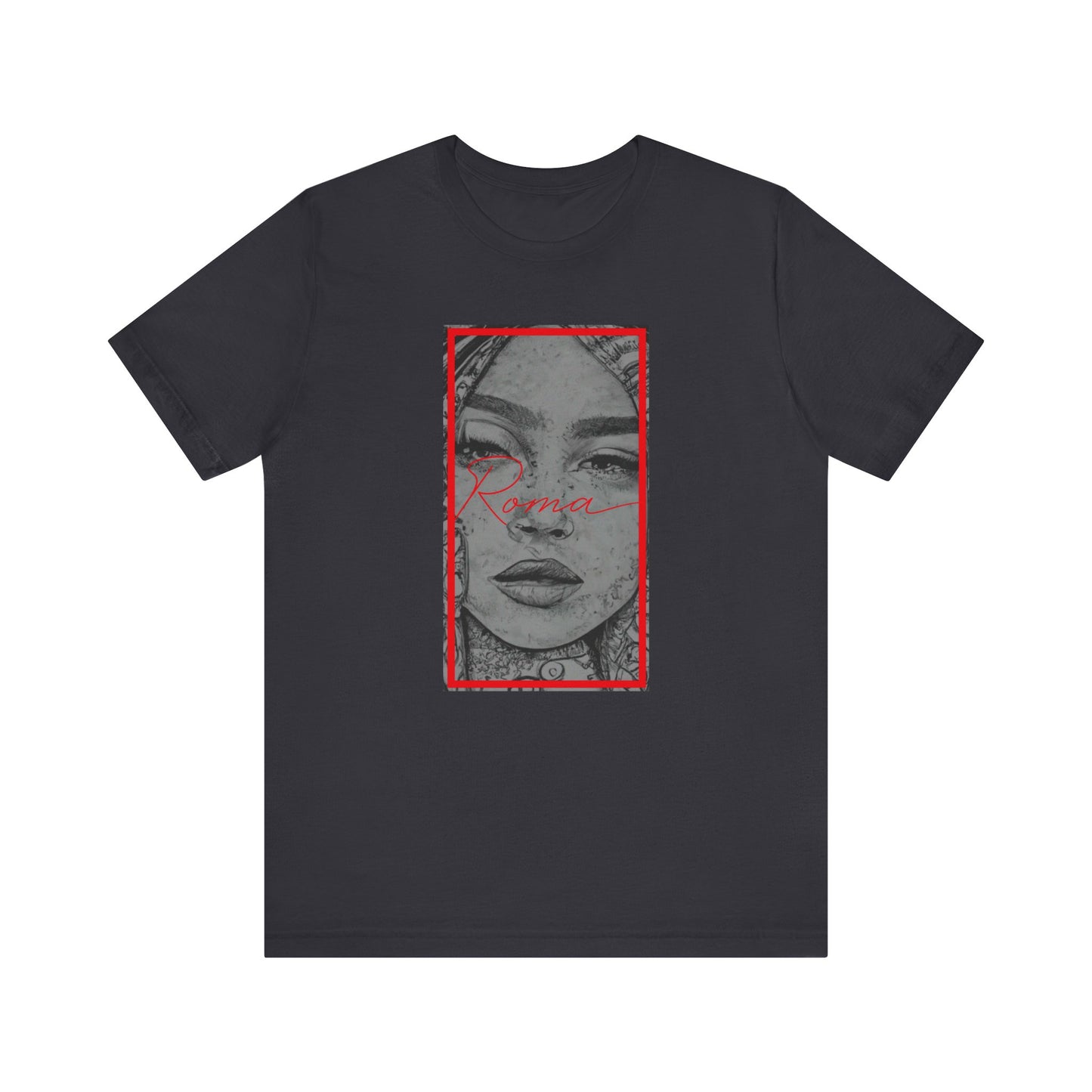 T-shirt featuring a watercolor-style portrait of a girl’s serene face surrounded by wildflowers.