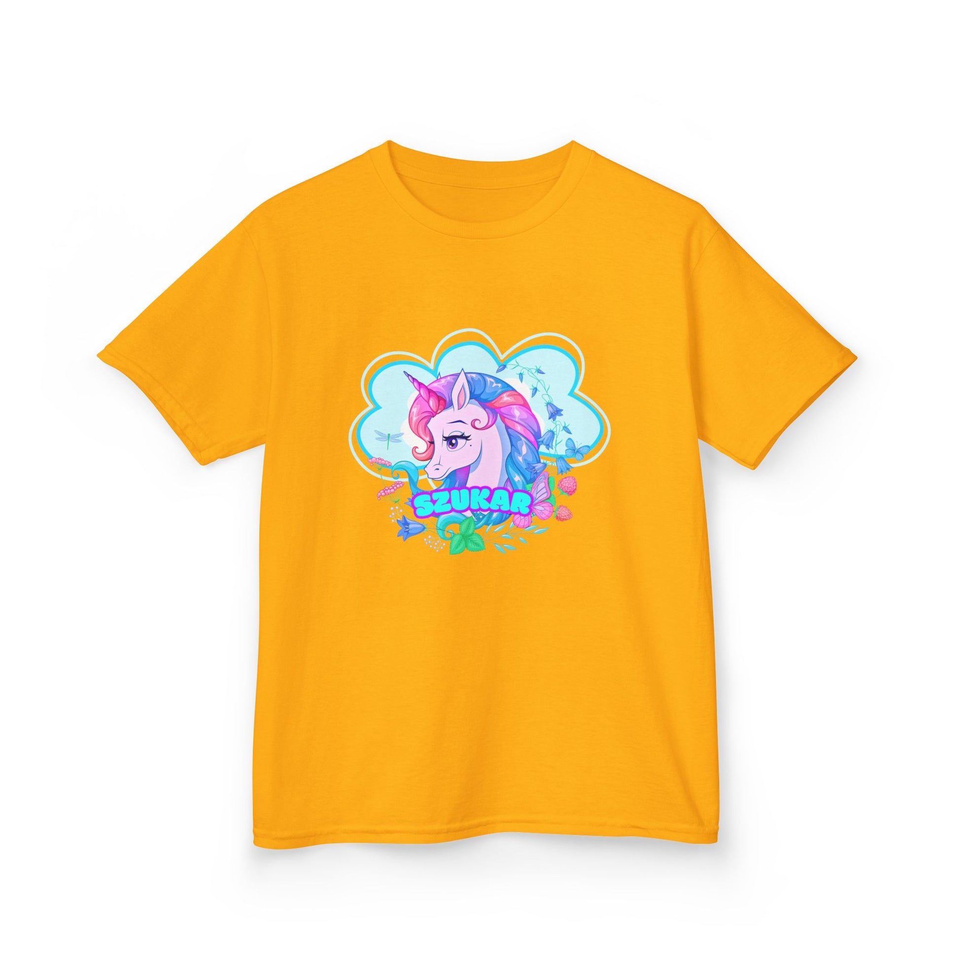 Imaginative kids' T-shirt with a cosmic unicorn and galaxy print details.
