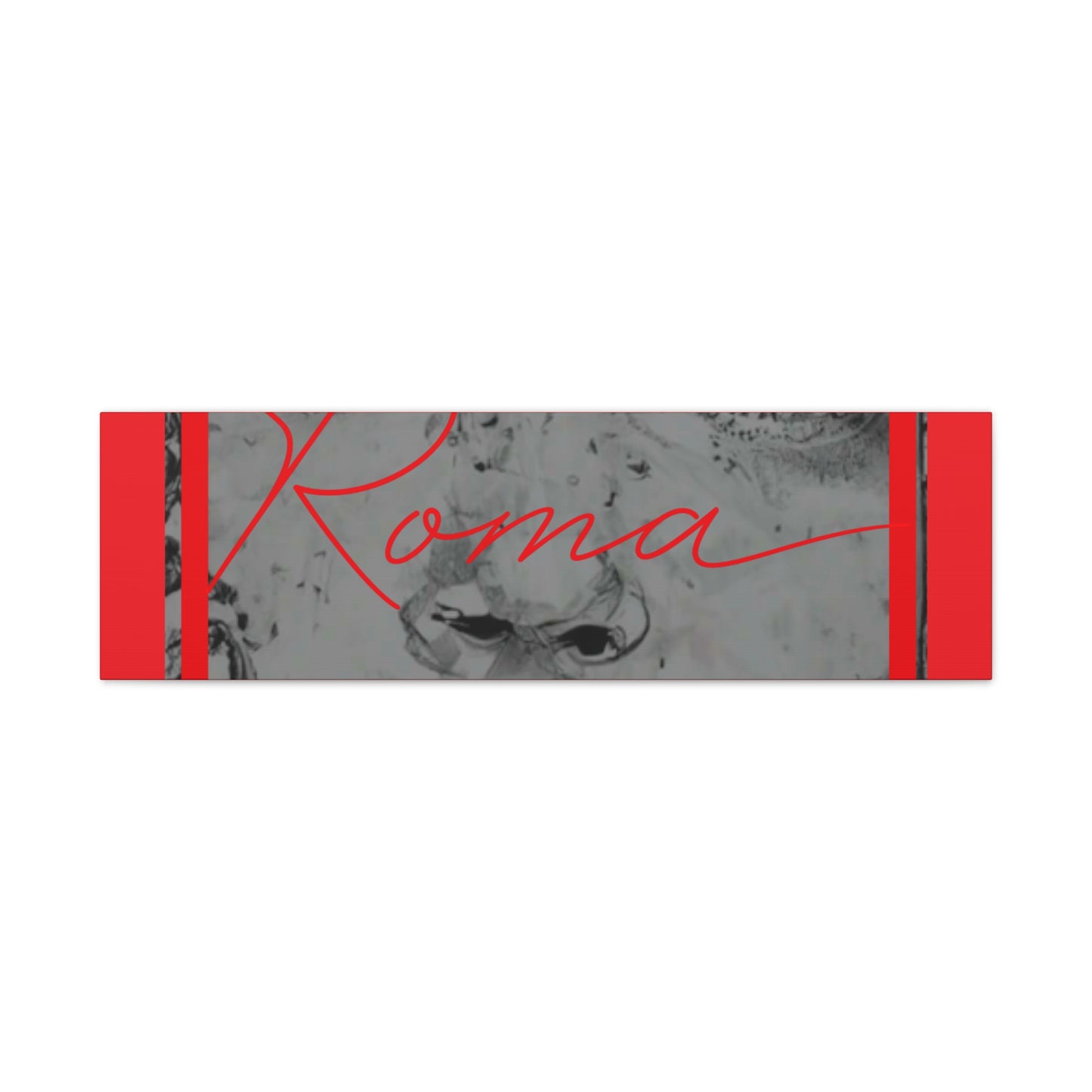 Wall canvas capturing the delicate sadness in a girl’s eyes, highlighted by clean, modern ROMA typography alongside her face.