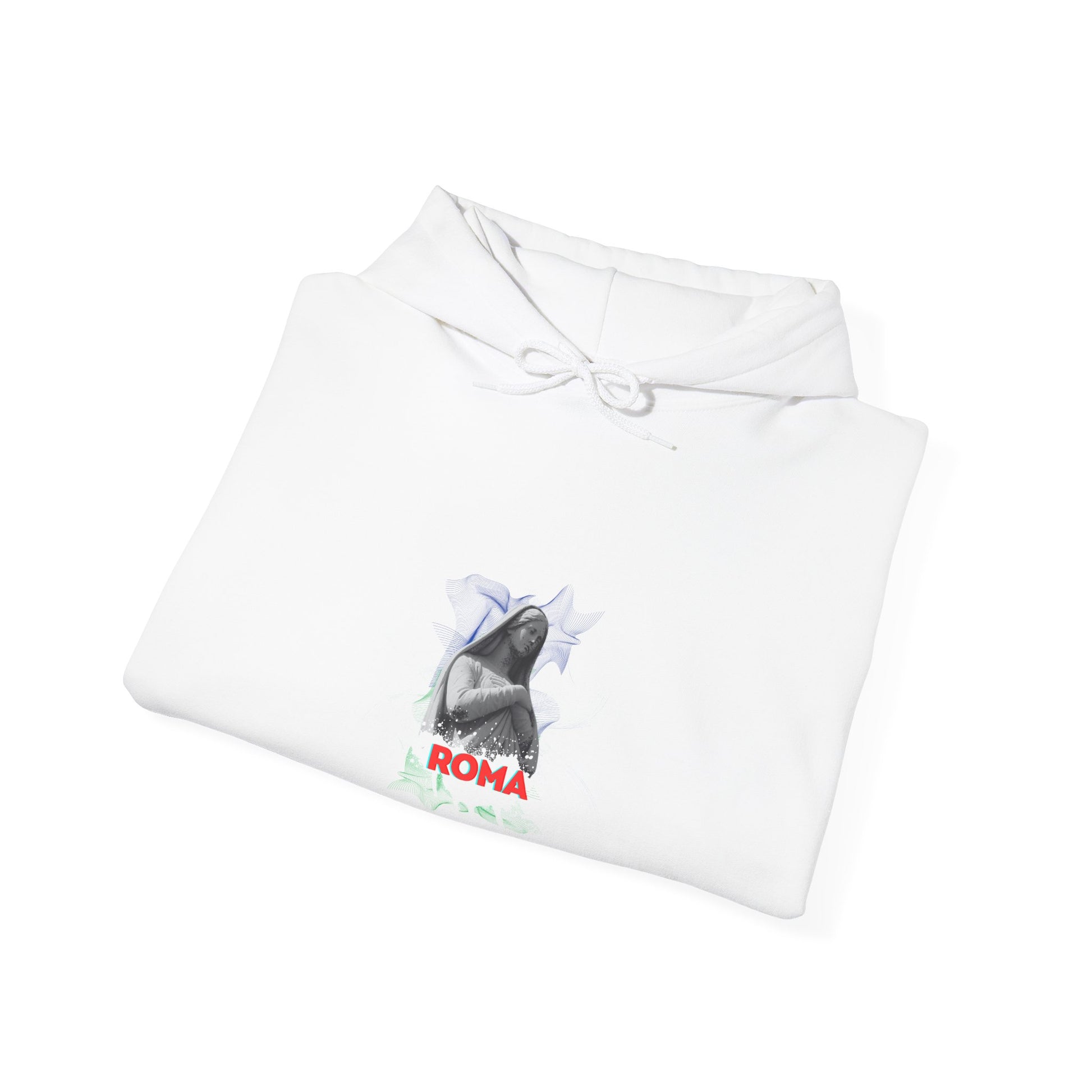 white folded hoodie roma design