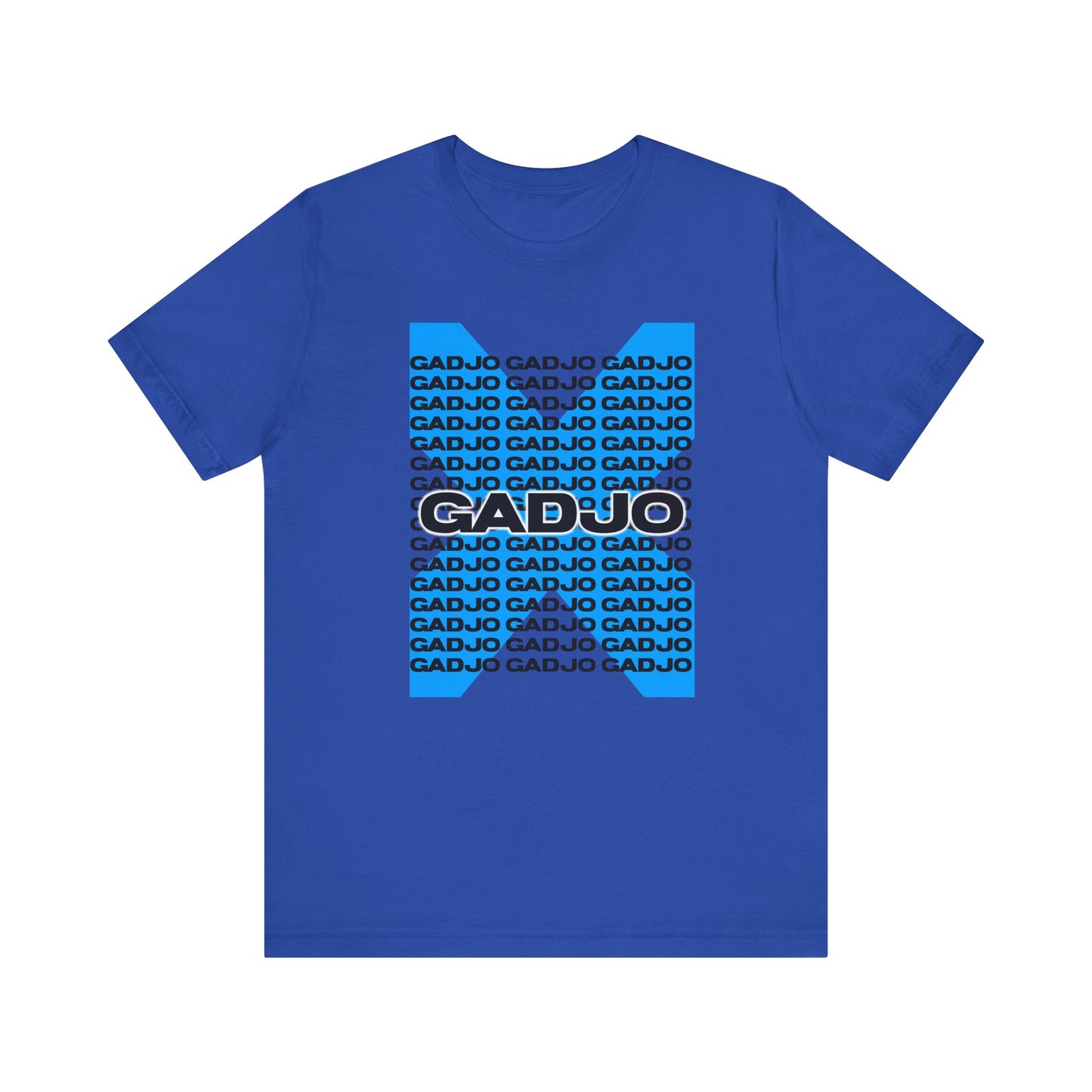 Short sleeve tee with vertical GADJO text running along the side hem.