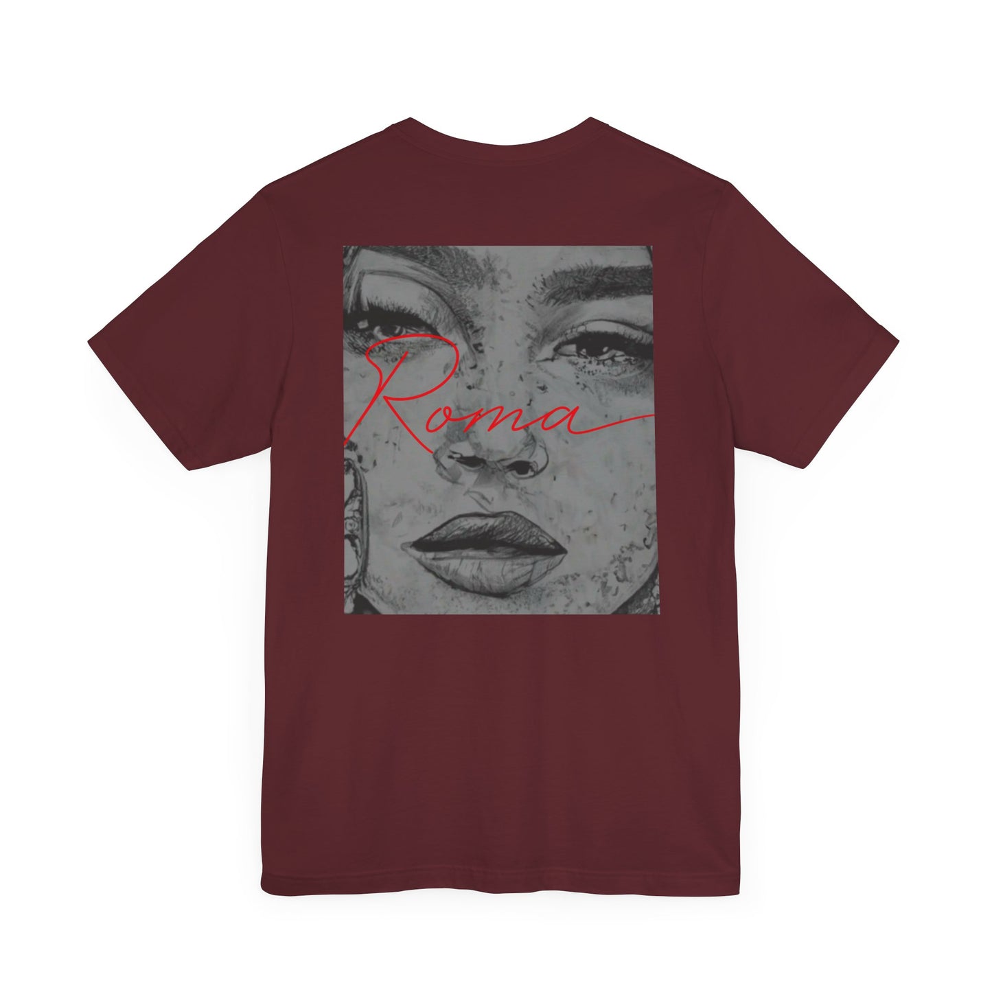 Casual short sleeve t-shirt showing Roma statue design with bold 'ATTENTION' backdrop and 'Roma' text at the base.