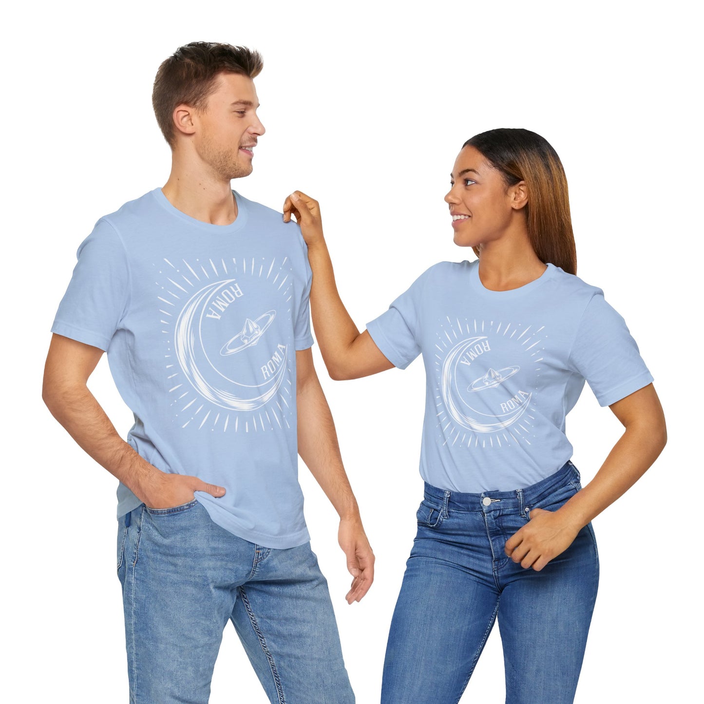 Light blue Roma T-Shirts Designs T-shirt with moon phase illustration and stylish ROMA print