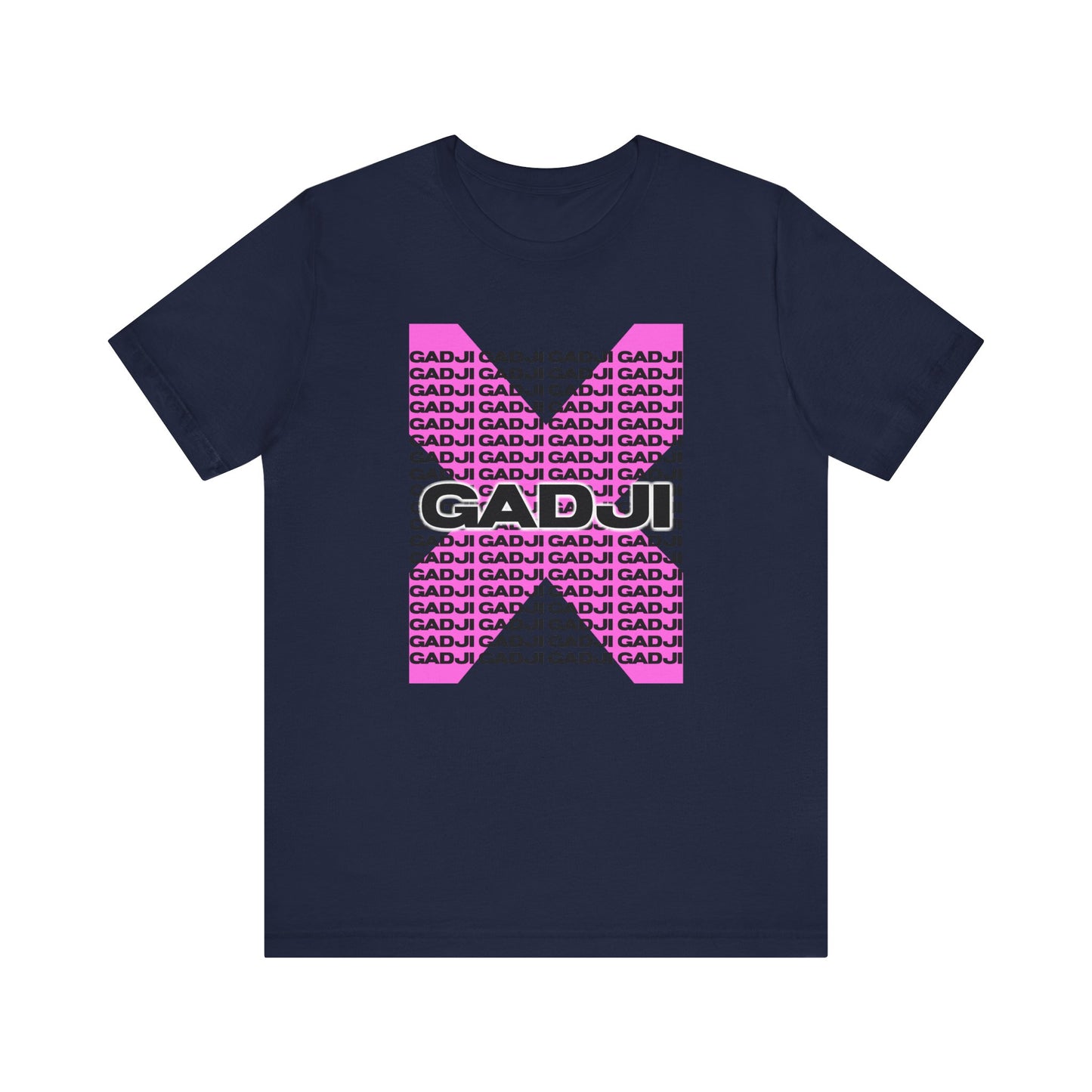 T-shirt with outlined GADJI font and subtle cracked texture for a vintage feel.
