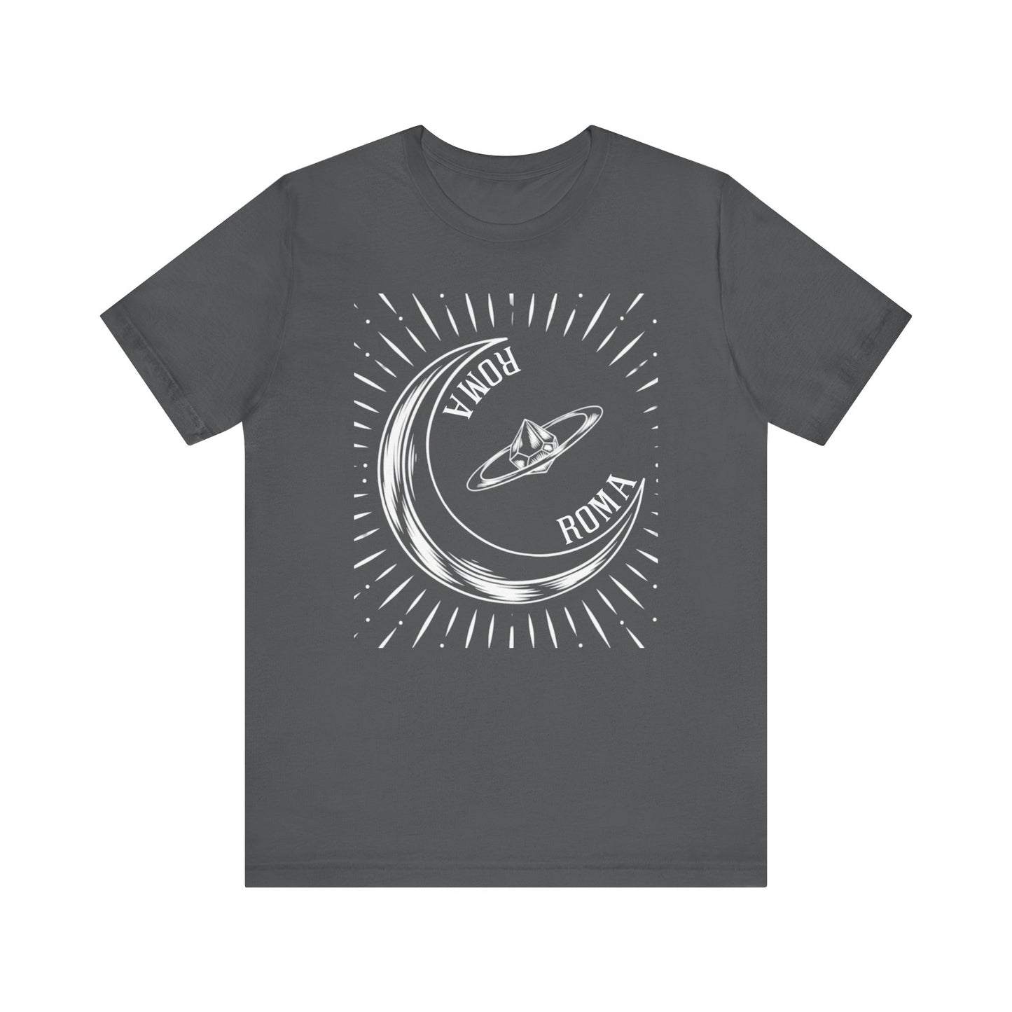 Gray  Roma T-Shirts Designs shirt with celestial half-moon artwork and ROMA branding.