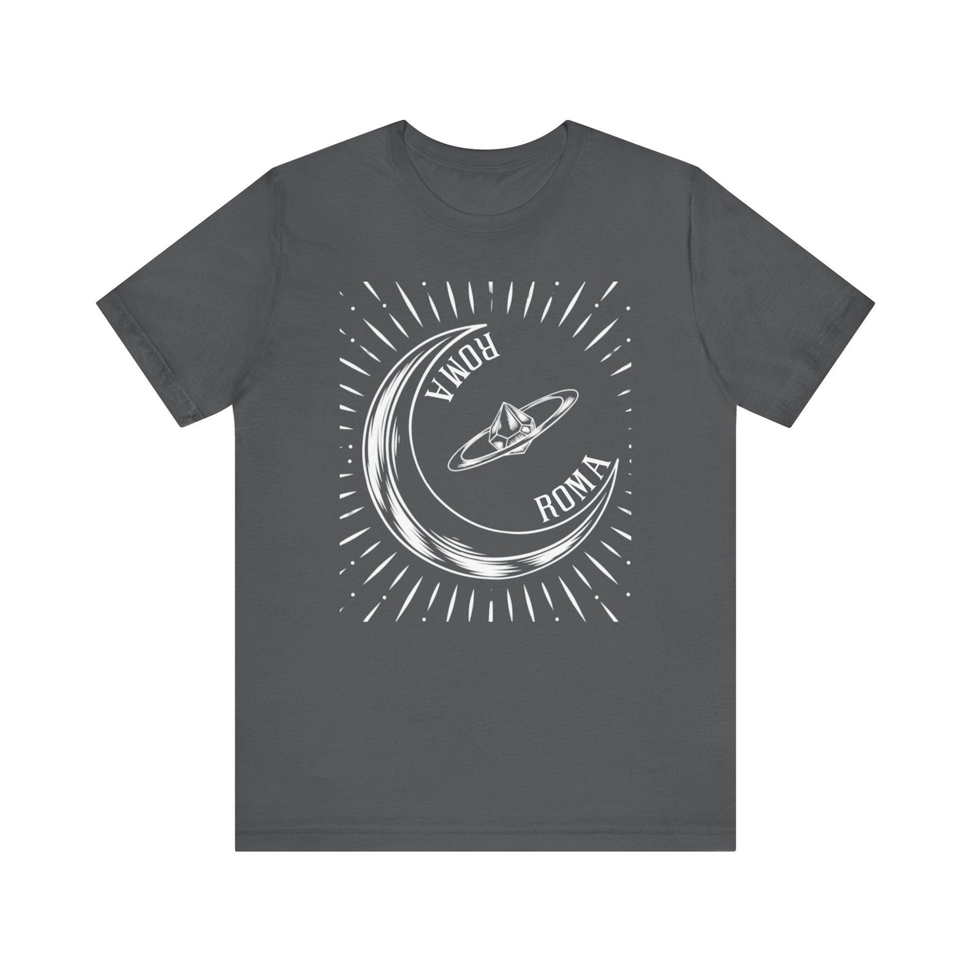 Gray  Roma T-Shirts Designs shirt with celestial half-moon artwork and ROMA branding.