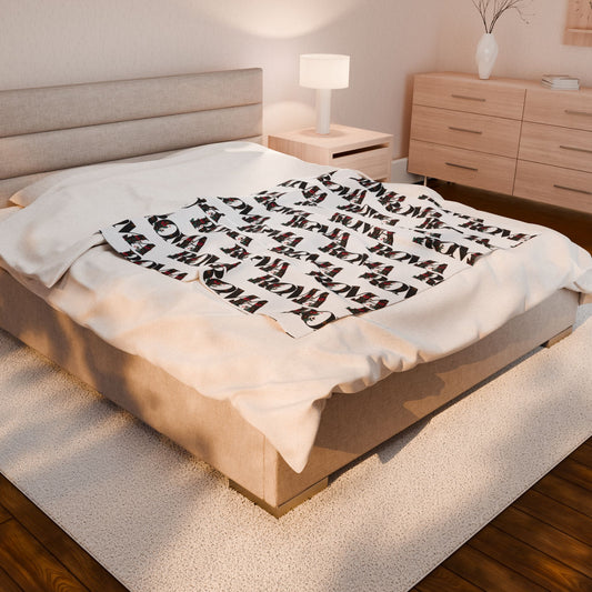 Cozy throw blanket featuring a vintage-style ROMA design with warm earthy tones.