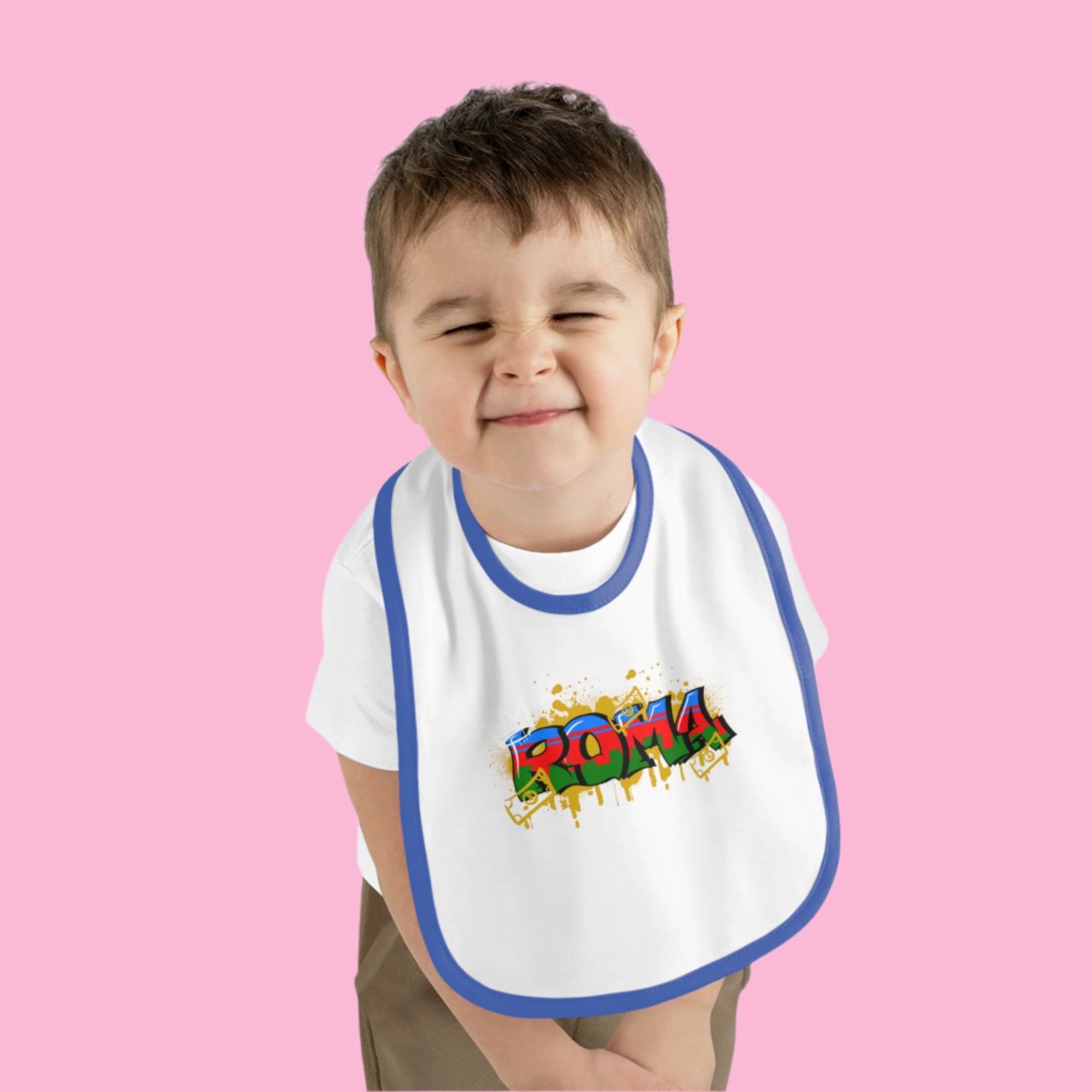 Baby Contrast Trim Jersey Bib – Mealtime, Made Cuter. Colorroyal blue and white from Szukar Roma