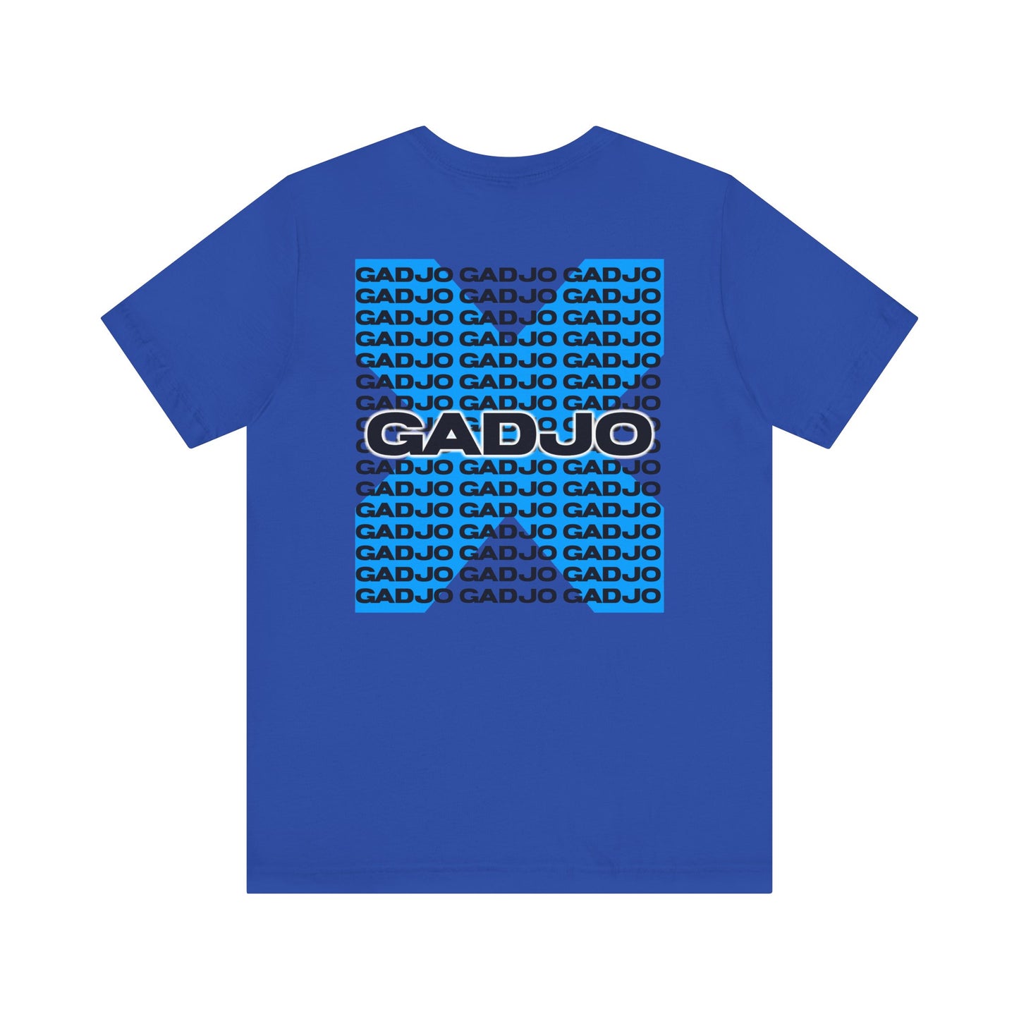 Graphic short sleeve t-shirt showcasing GADJO text in a sleek font.