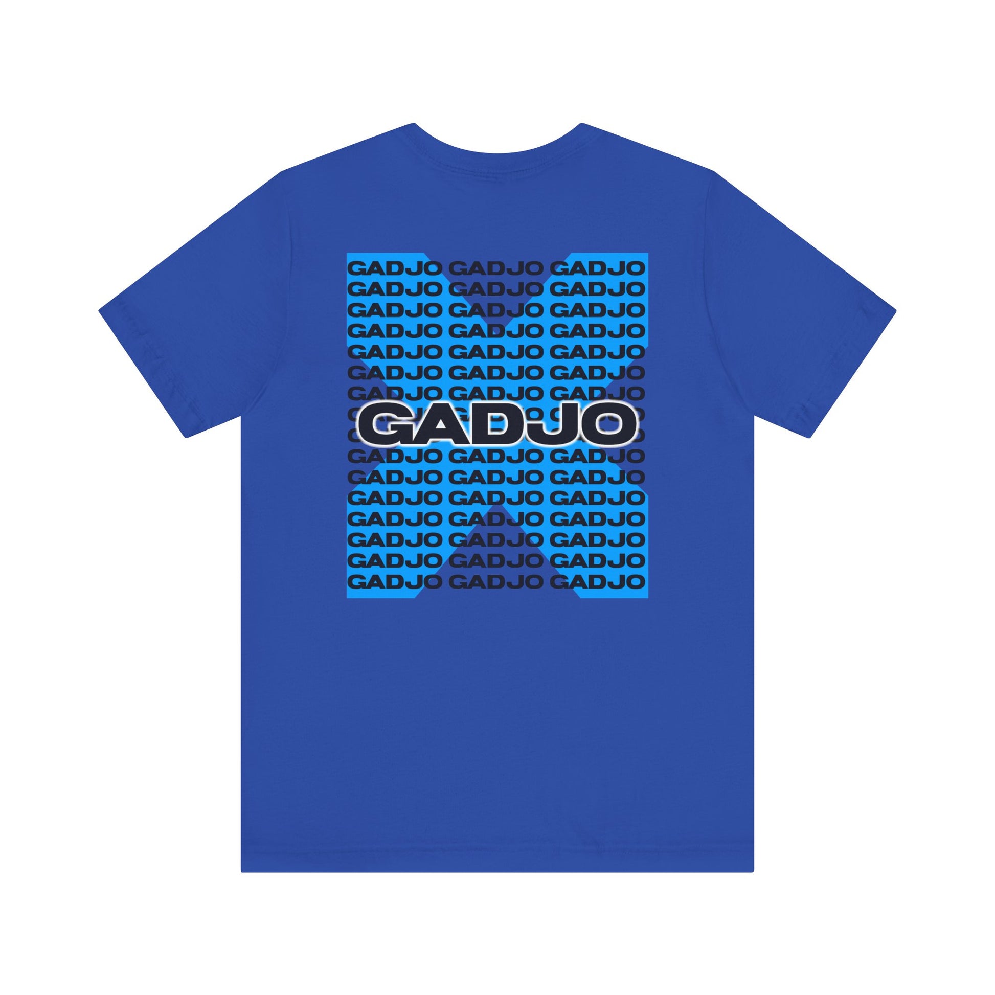 Graphic short sleeve t-shirt showcasing GADJO text in a sleek font.