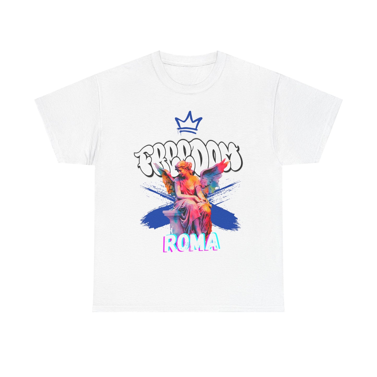 white t-shirt tee front crown freedom angel sketch roma design