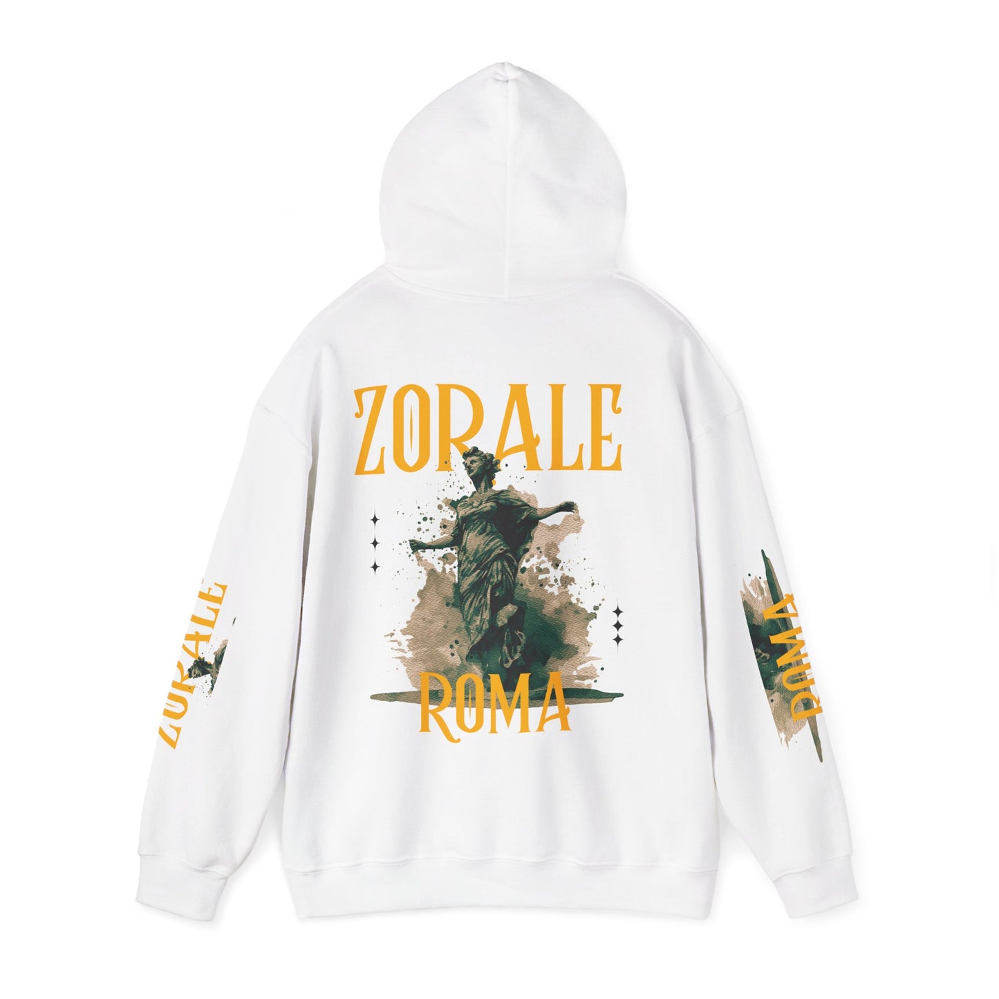 Minimalist Hoodie design centered with a symbolic ZORALE TEXT with a ROMA featuring SZUKAR ROMA.
