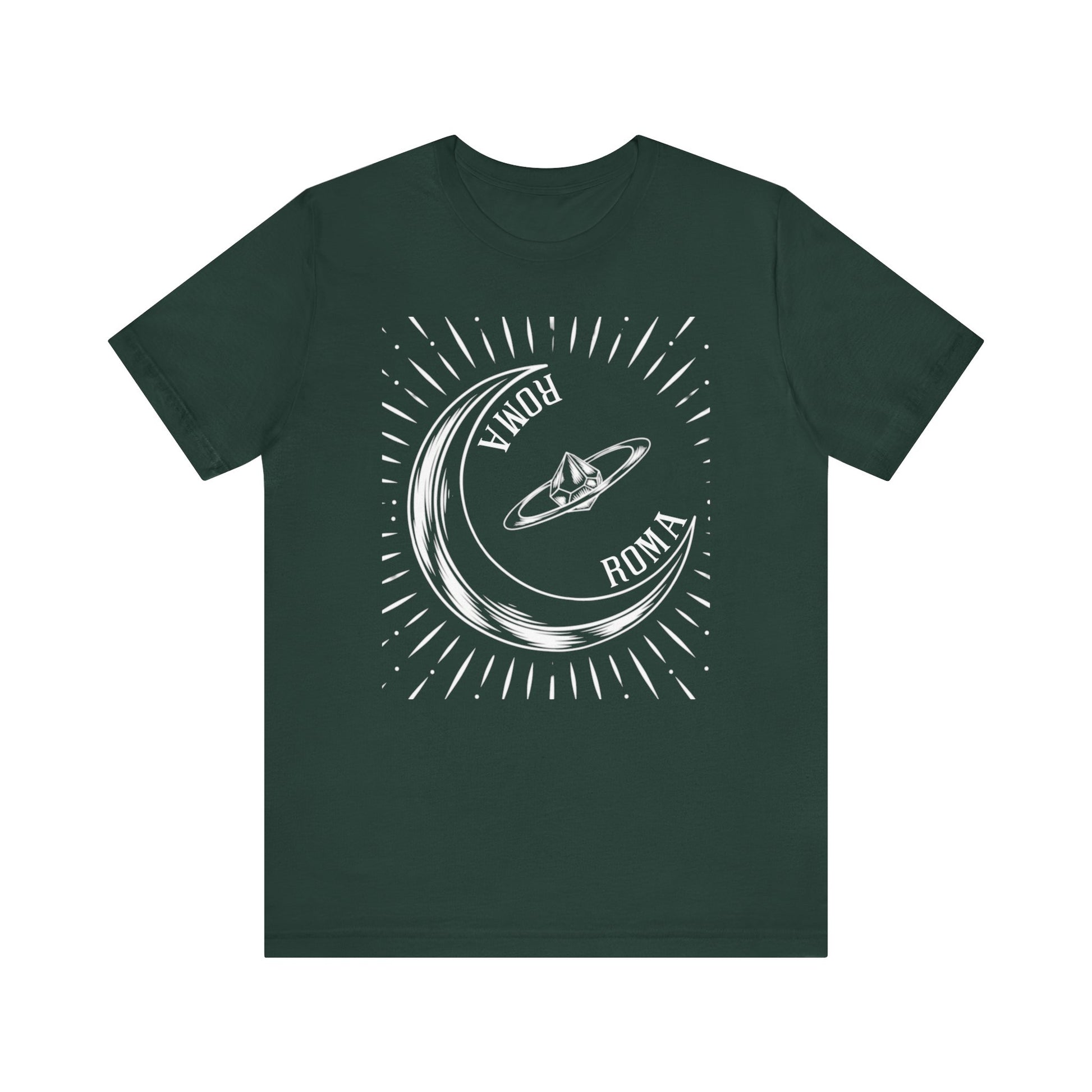 Art-inspired ROMA T-shirt with mystical moon graphic centerpiece