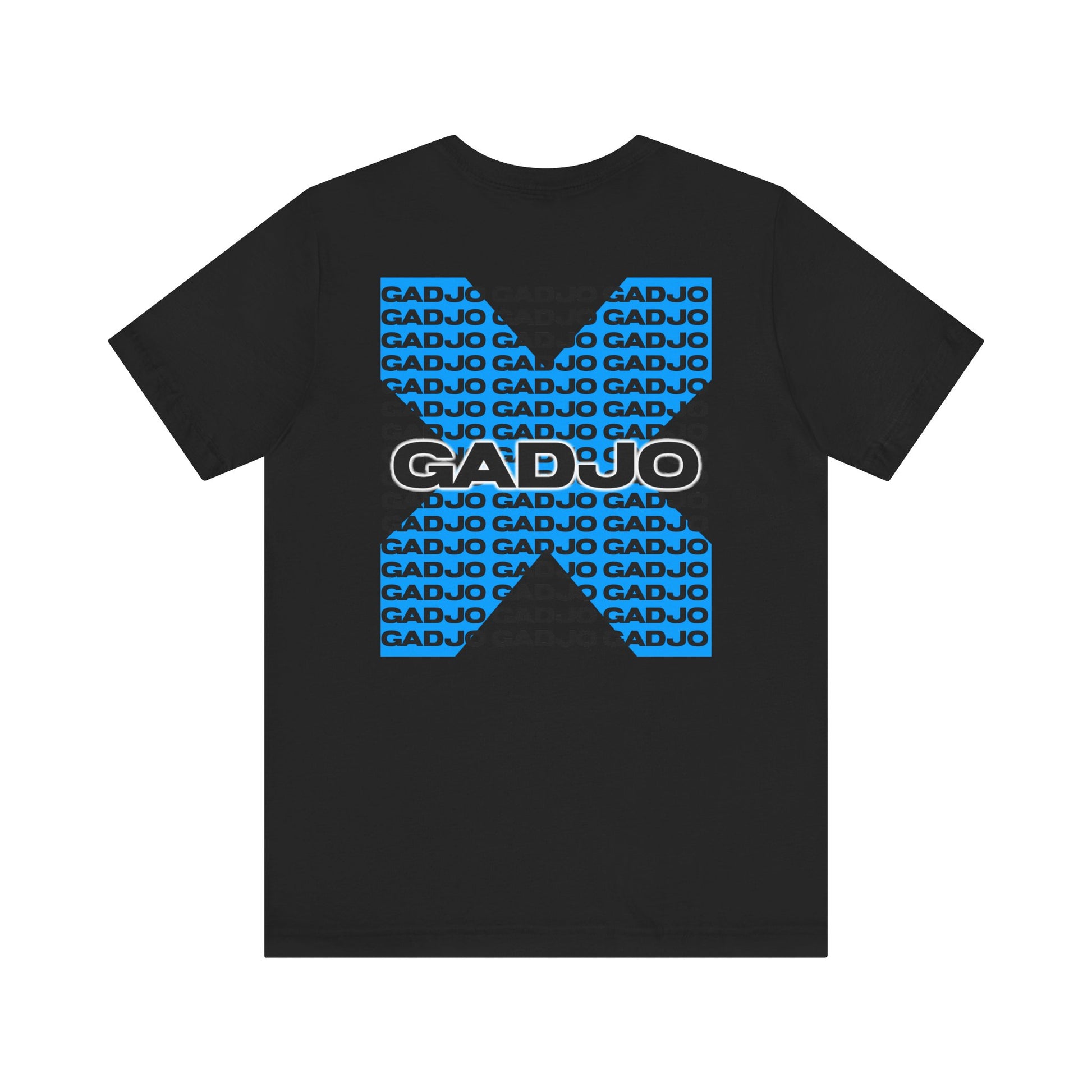 Faded t-shirt with distressed GADJO lettering over a tribal print strip across the chest.