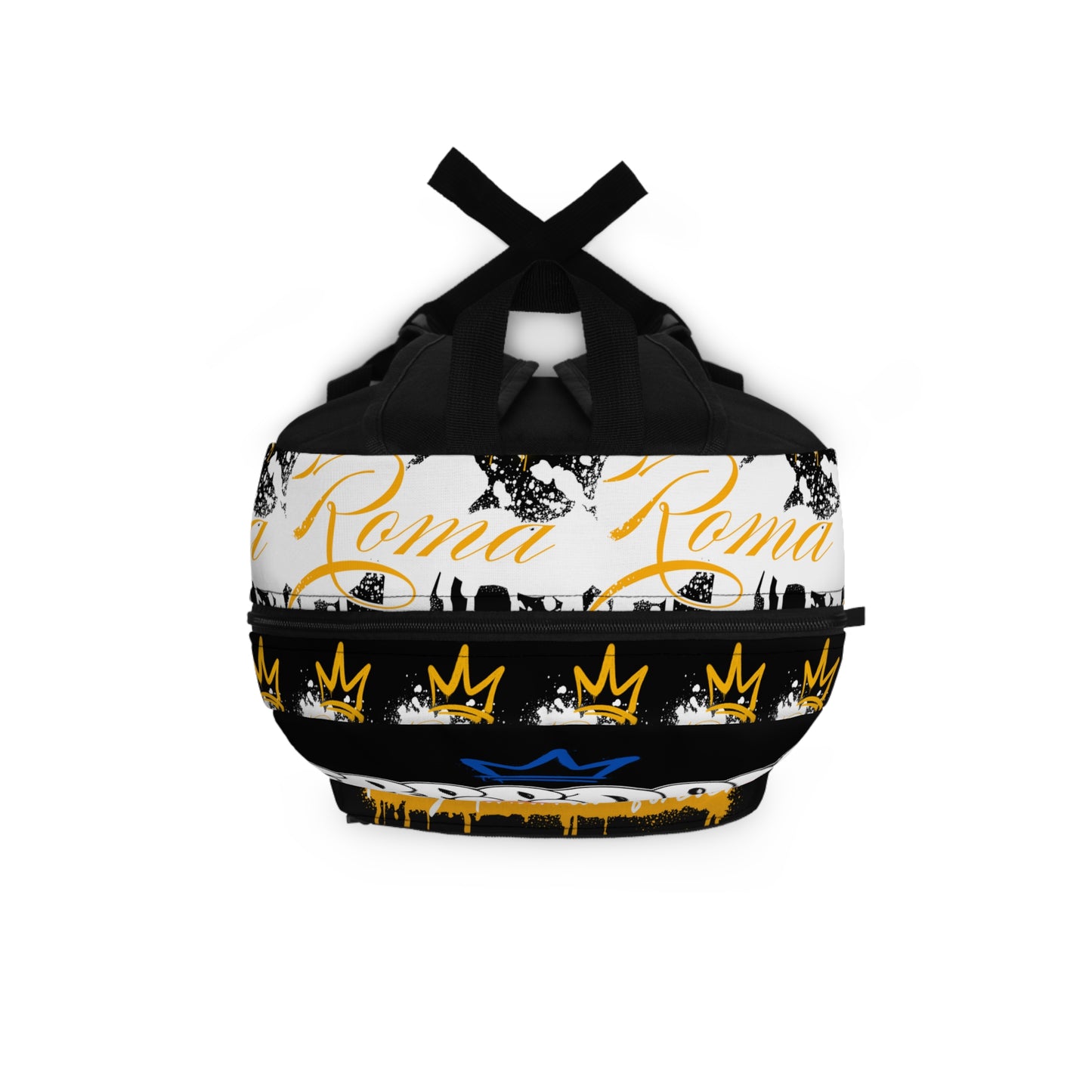 Backpack featuring bold ROMA text with an elegant crown design above it.

