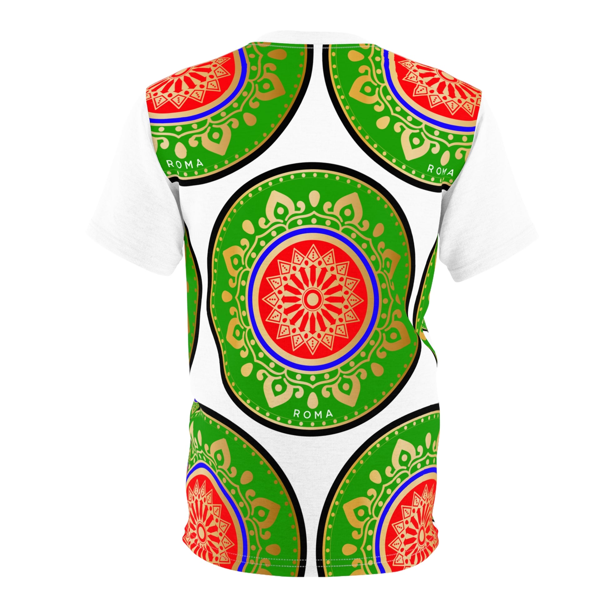 Simple yet stylish t-shirt with a Roma-themed circular design.