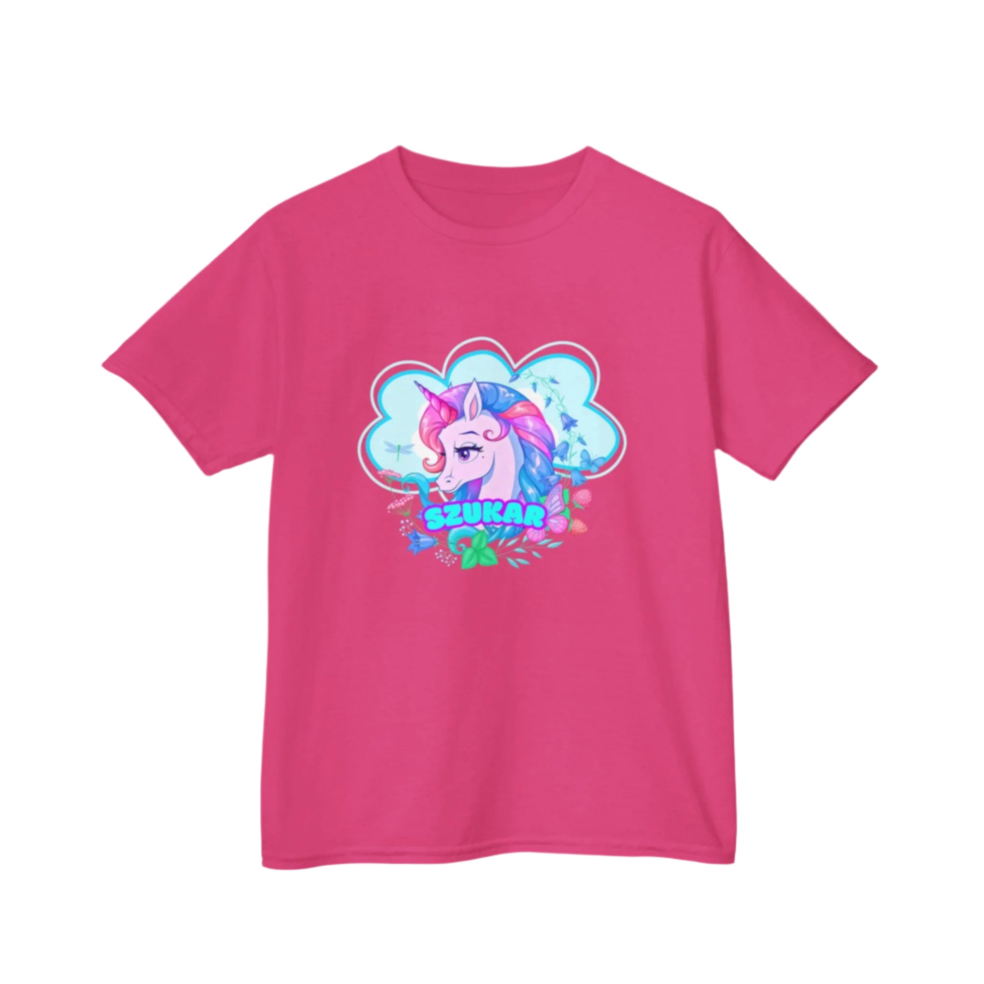 Adorable children's tee with a dreamy unicorn and pastel cloud background.
