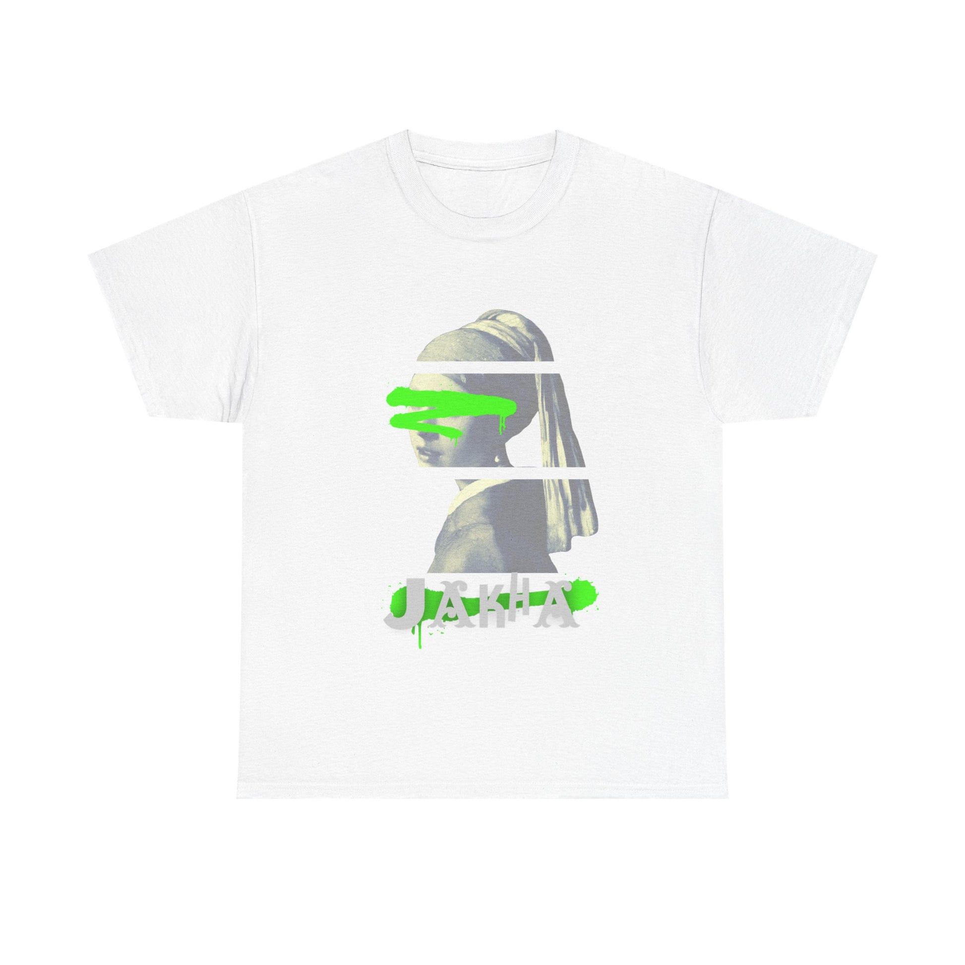white  short sleeve tee with front angel artwork and white text