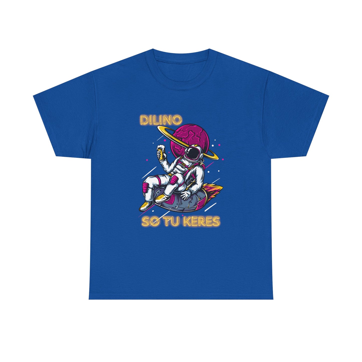Short sleeve t-shirt with bold ‘DILINO’ text, nastrabnout symbol, and ‘SO TU KERES’ printed underneath.
