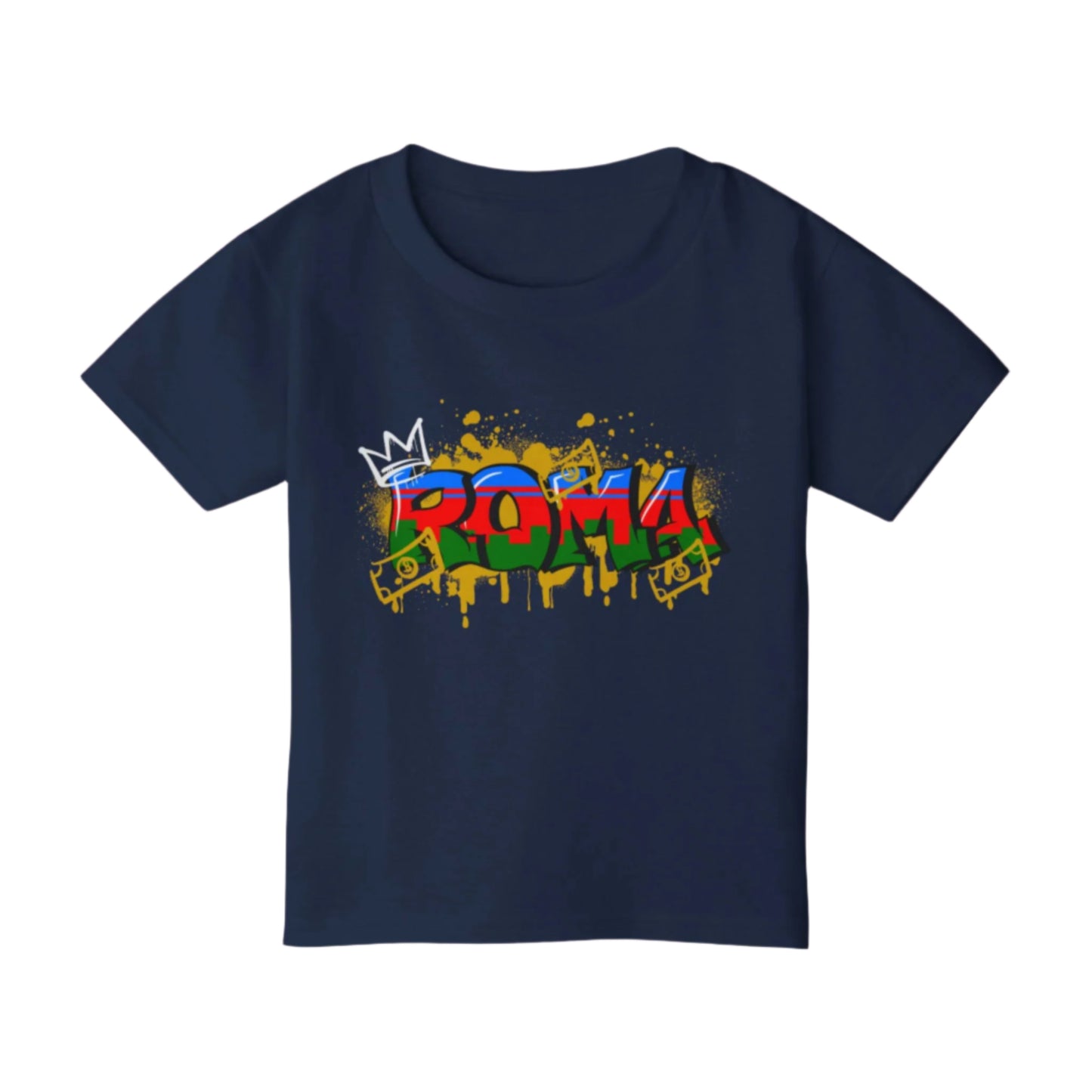 Casualdark blue with angel sketch and clean ROMA font on chest