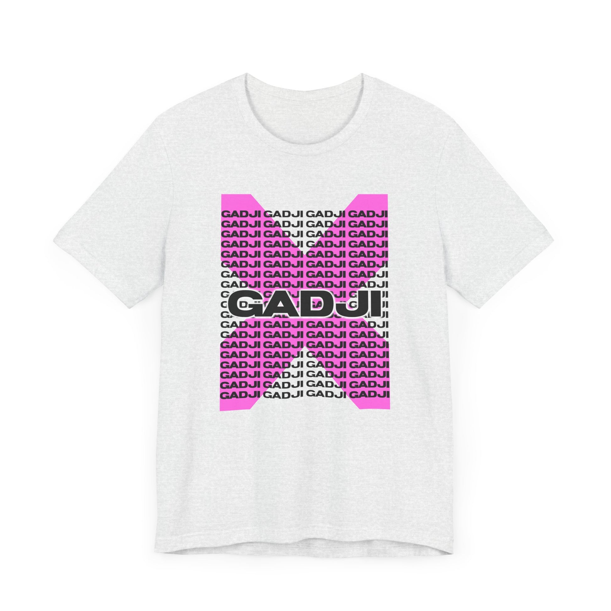 Basic fit tee with standout GADJI text design in metallic or foil finish.