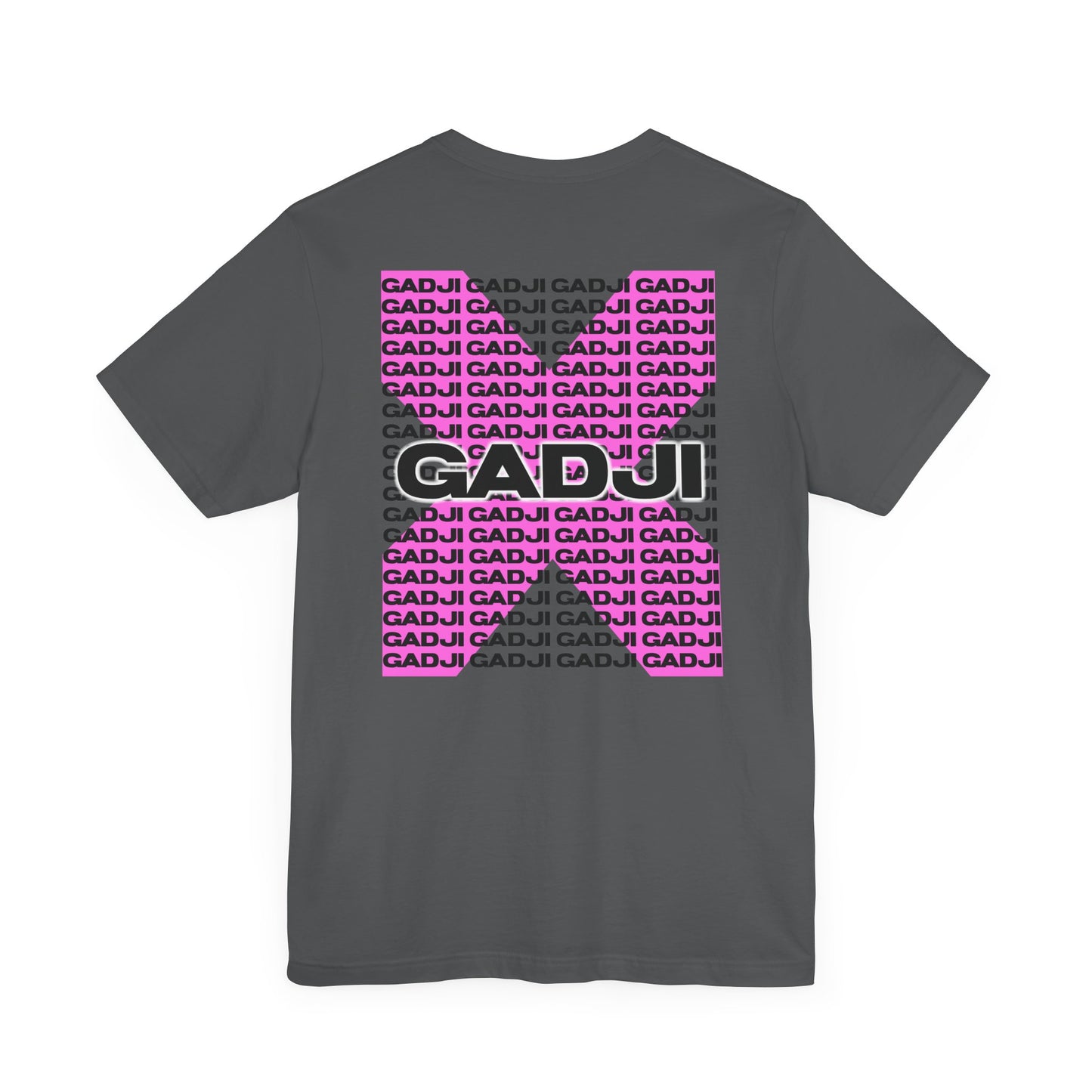 Light blue short sleeve tee with clean-lined GADJI text in stylized Roman font.