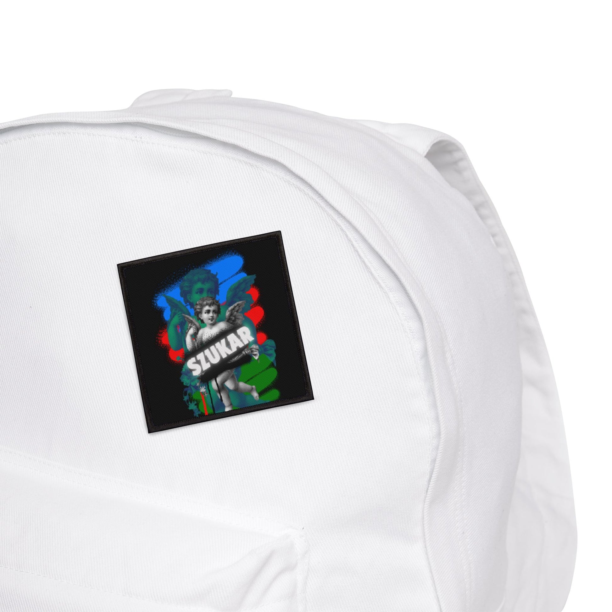 Embroidered patch featuring an angel design with colors inspired by the Roma flag.