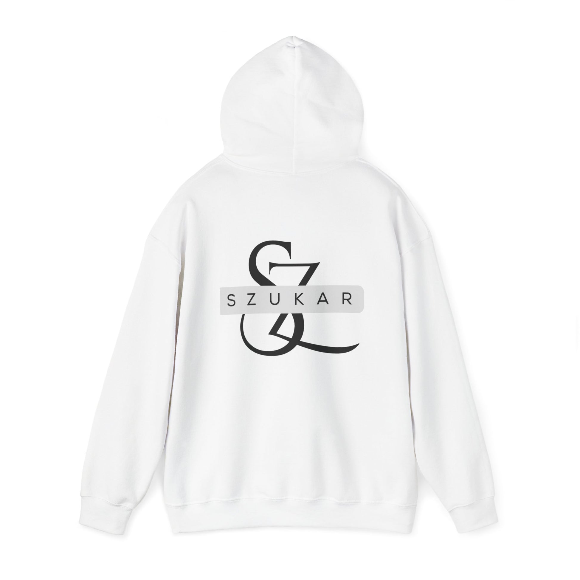 Comfort-fit men’s hoodie showcasing SZUKAR text with subtle graphic accents.