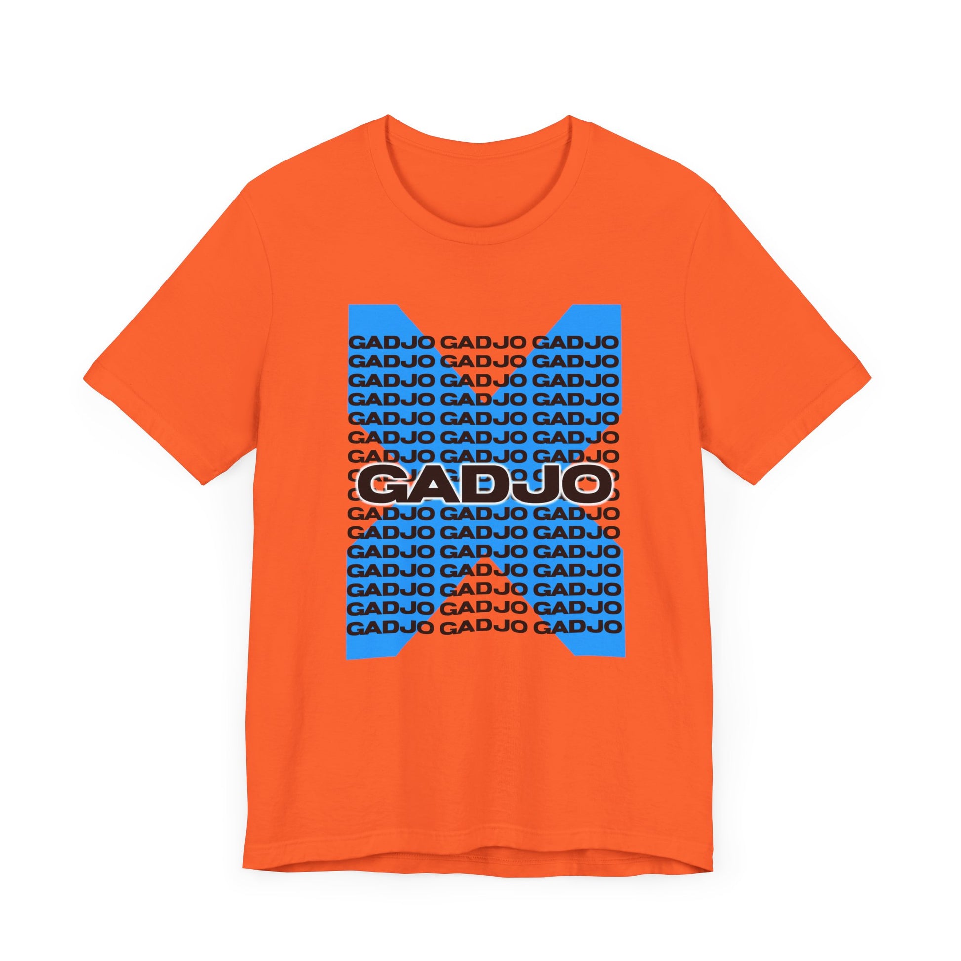 Short sleeve t-shirt with GADJO text overlaid on a cracked stone texture, giving a rugged look.