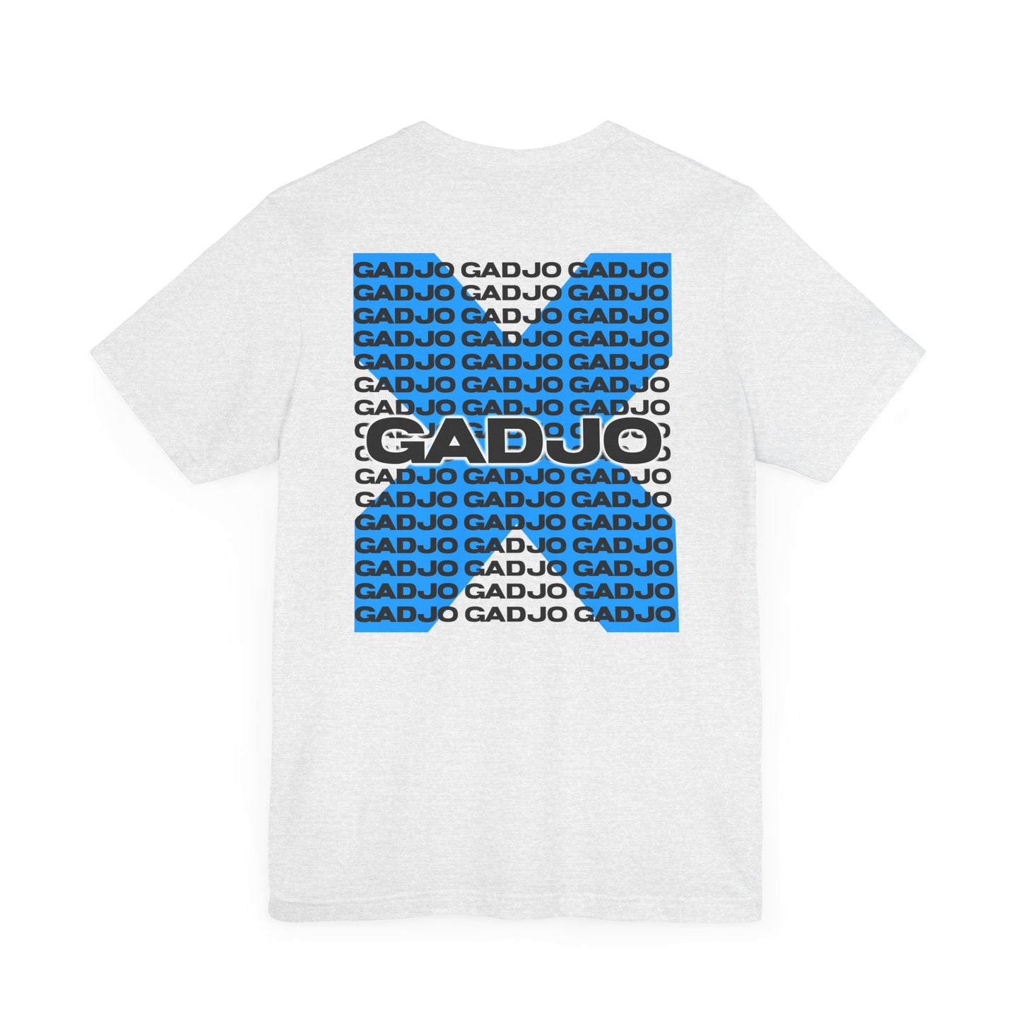 Modern tee featuring GADJO text cut from a collage of floral and leaf textures.