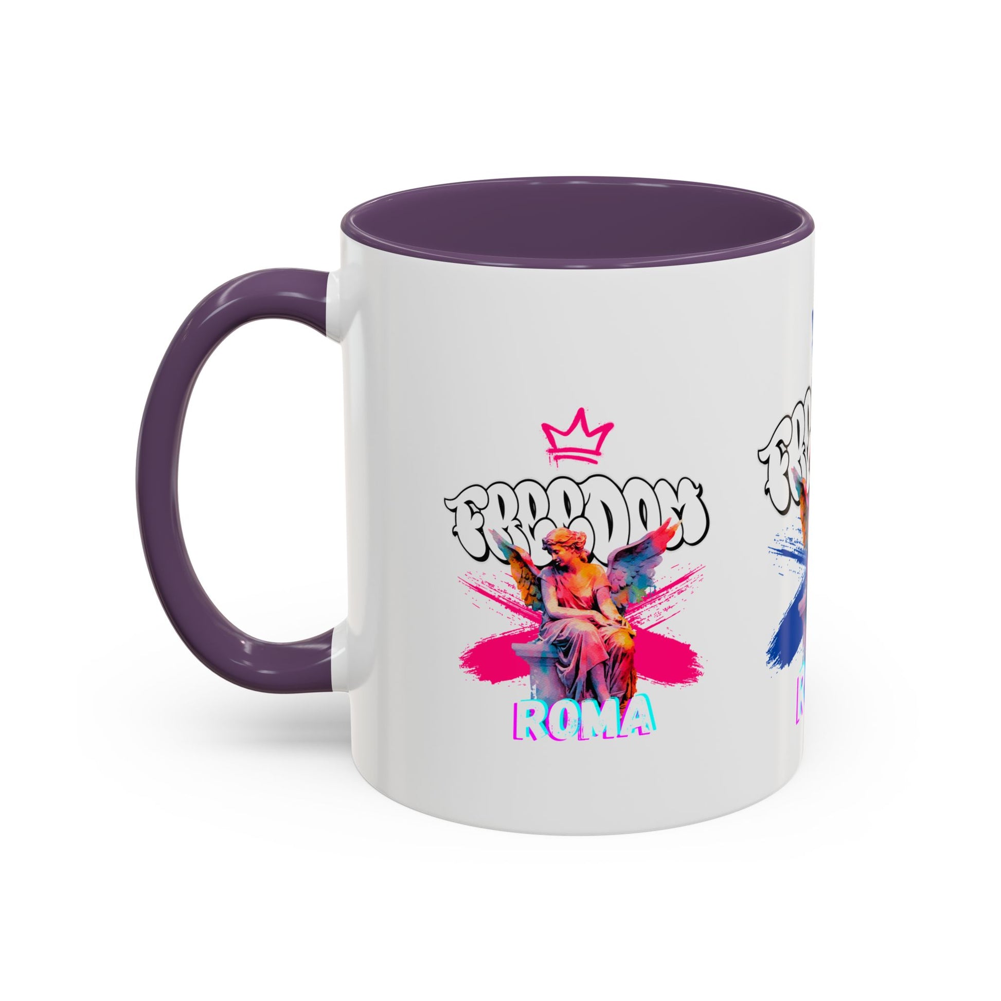 Purple-touched pink mug with mystical angel theme and pastel design elements