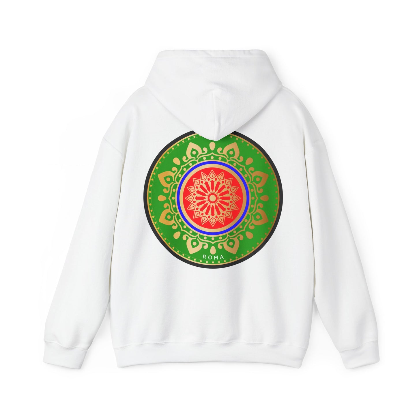 back hoodie szukar roma sketch  and circle designwhite color