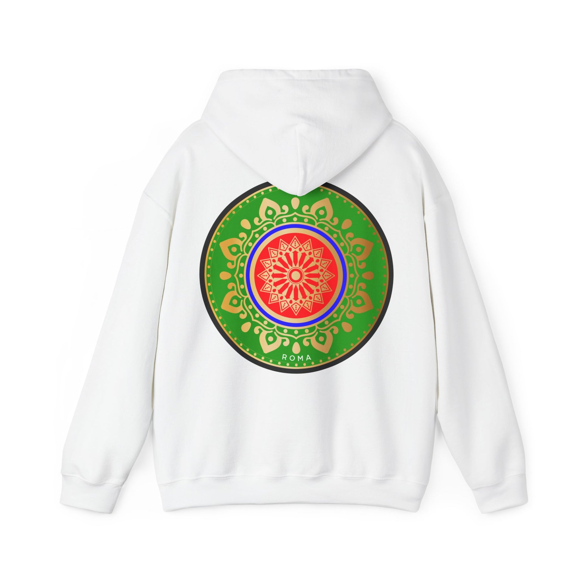back hoodie szukar roma sketch  and circle designwhite color