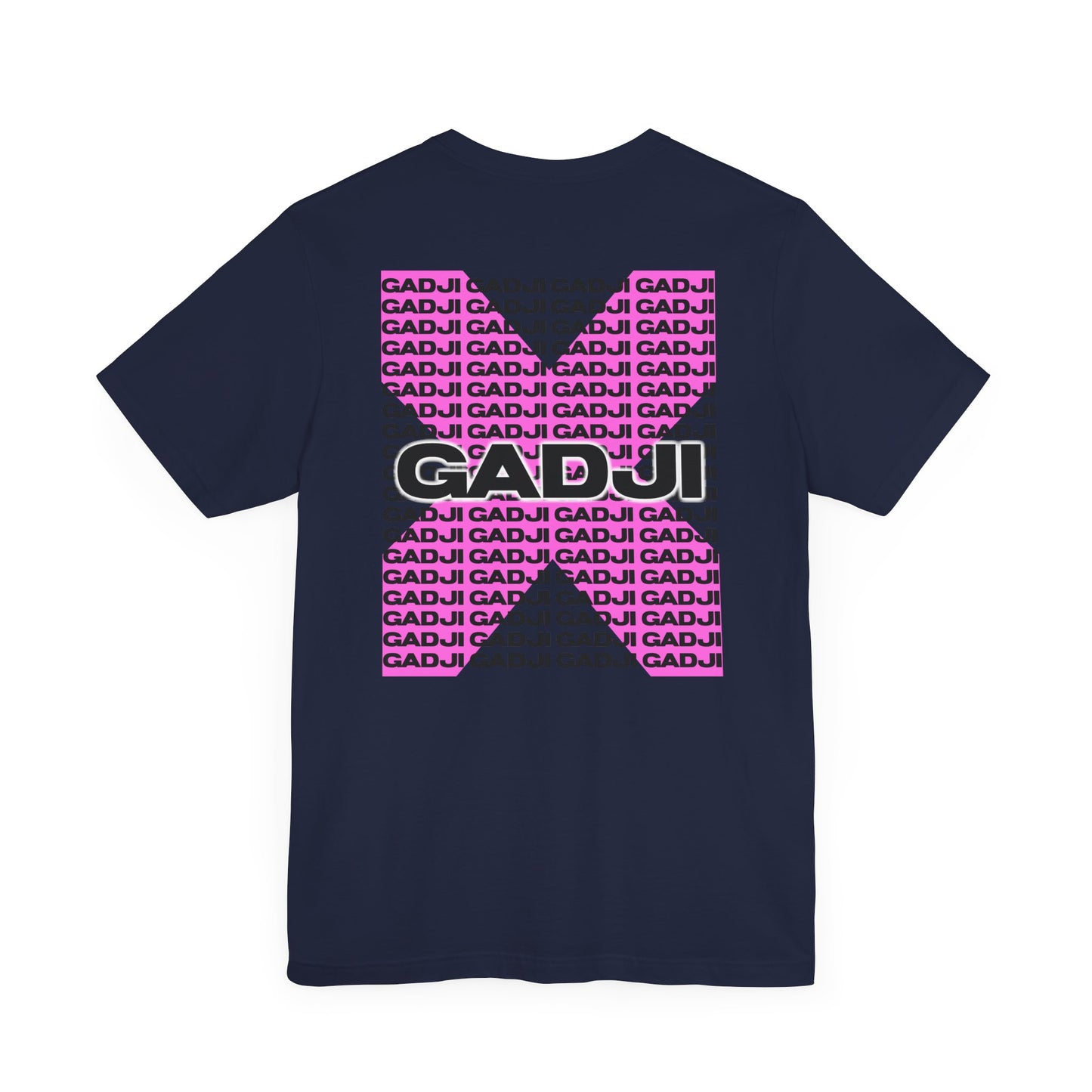 Off-white shirt with distressed GADJI print reminiscent of ancient Roman inscriptions.